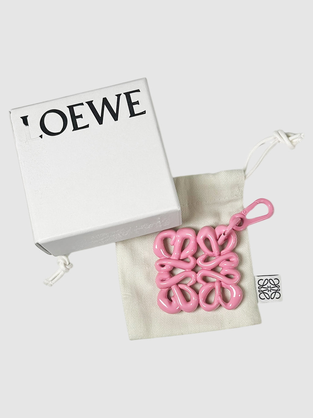 Loewe Pink Varnished Metal Inflated Anagram Bag Charm Keychain Accessories Luxury Designer Resale Consignment Toronto Secondhand VSP