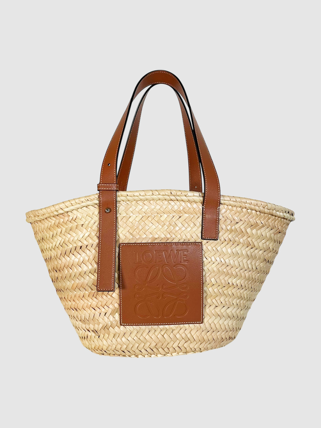 Loewe Beige Raffia and Leather Basket Bag Handbag Shoulder Summer Bag Luxury Designer Resale Consignment Toronto Secondhand Canada