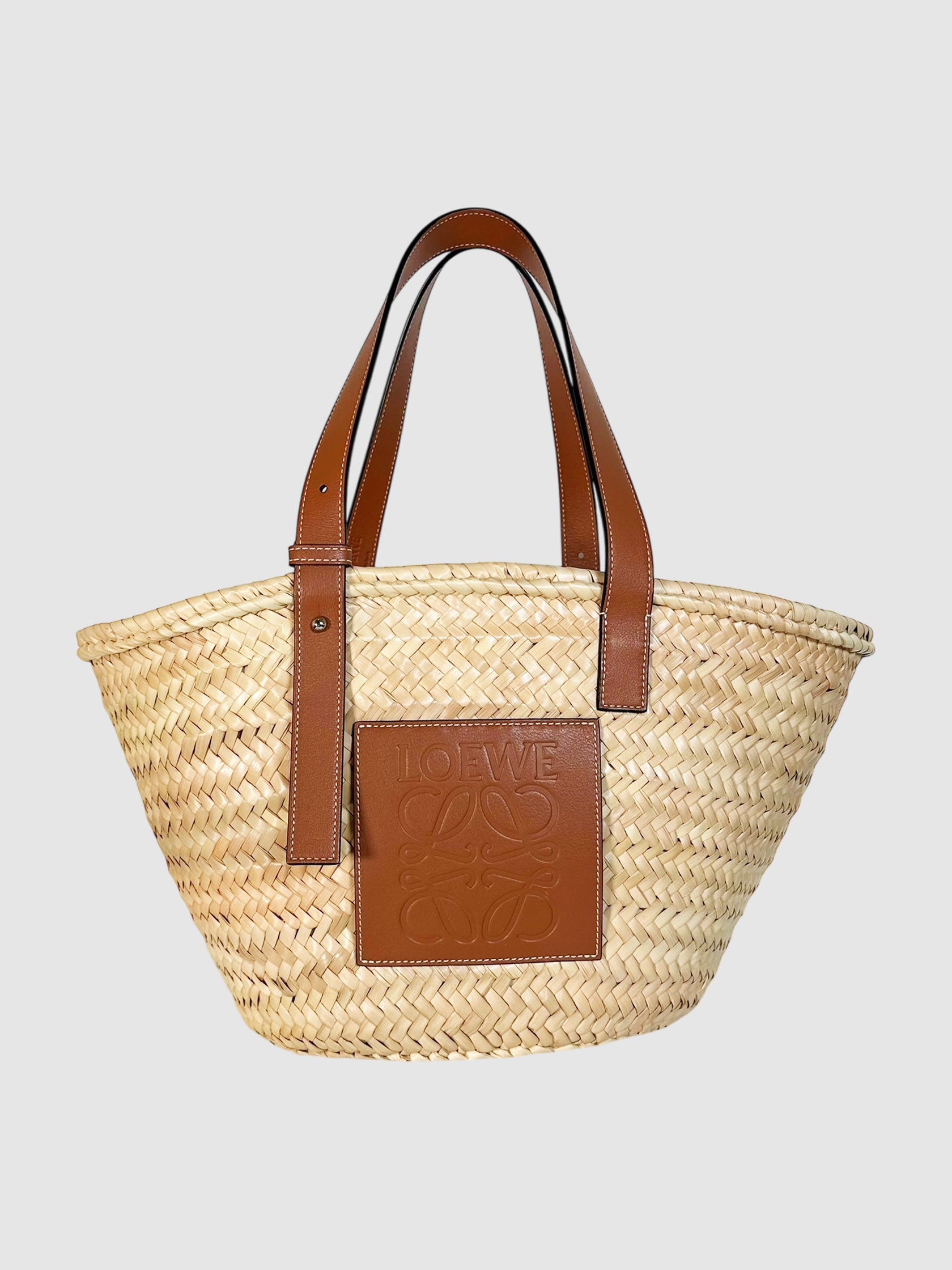 Loewe Beige Raffia and Leather Basket Bag Handbag Shoulder Summer Bag Luxury Designer Resale Consignment Toronto Secondhand Canada