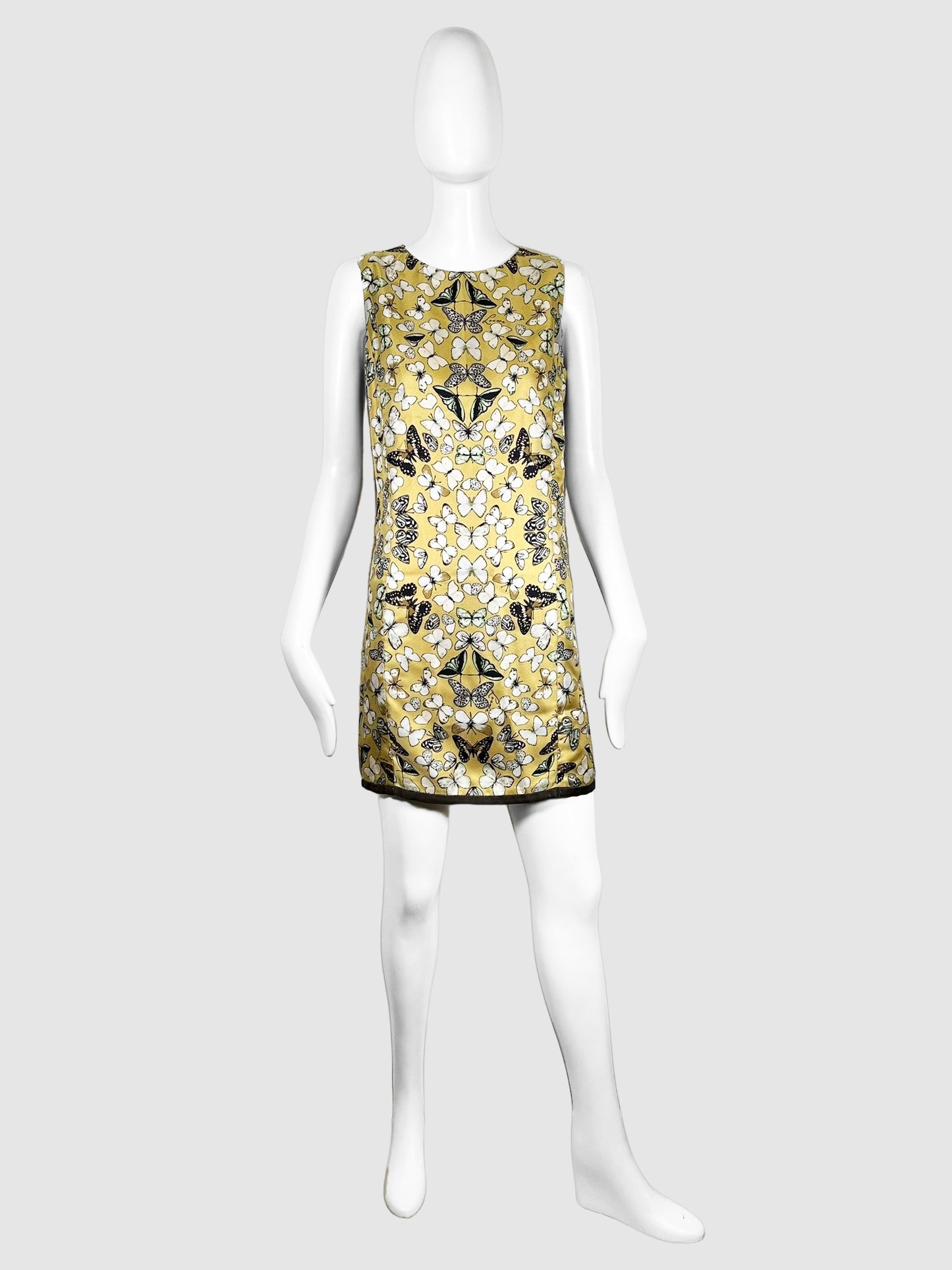 Loewe Yellow, Green, Black, and White Butterfly Print Mini Dress Size 38 Consignment Secondhand Designer Luxury Resale Toronto Trendy