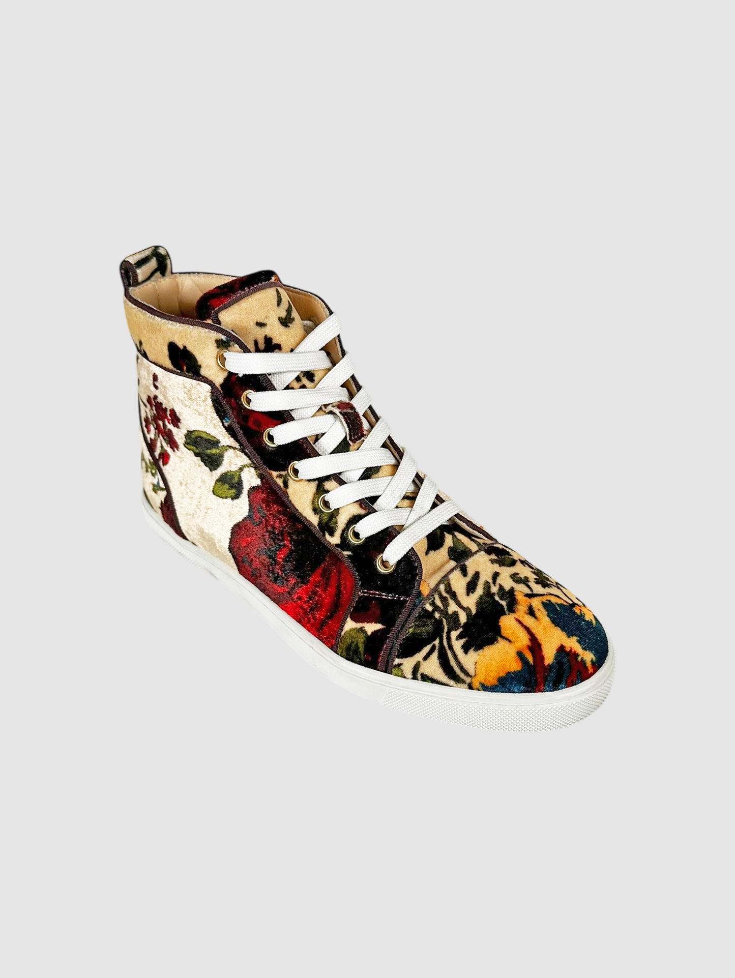 Christian Louboutin Multicolour Velvet Bip Bip Orlato Floral High Top Flat Sneakers - Size 39.5 Luxury Designer Resale Floral Consignment Toronto