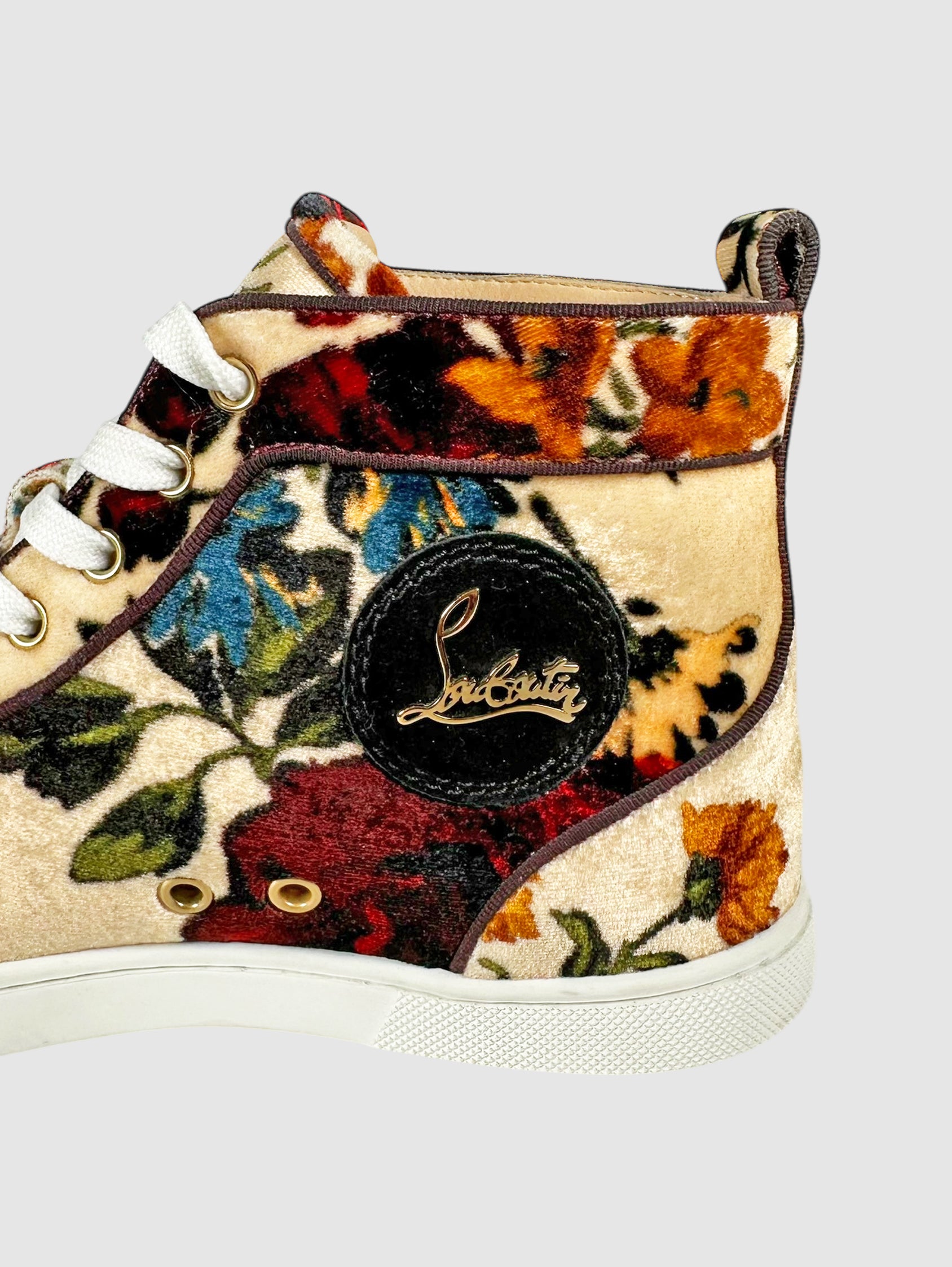 Christian Louboutin Multicolour Velvet Bip Bip Orlato Floral High Top Flat Sneakers - Size 39.5 Luxury Designer Resale Floral Consignment Toronto