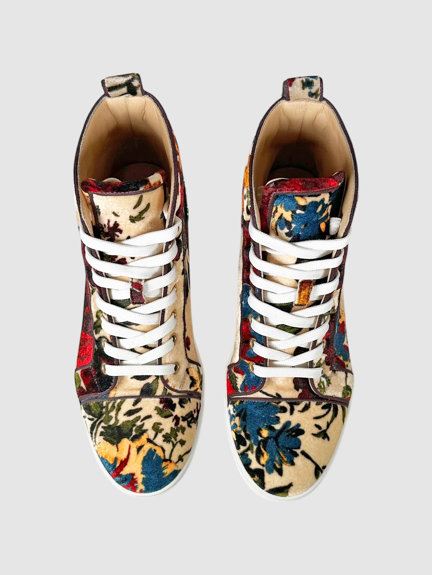 Christian Louboutin Multicolour Velvet Bip Bip Orlato Floral High Top Flat Sneakers - Size 39.5 Luxury Designer Resale Floral Consignment Toronto