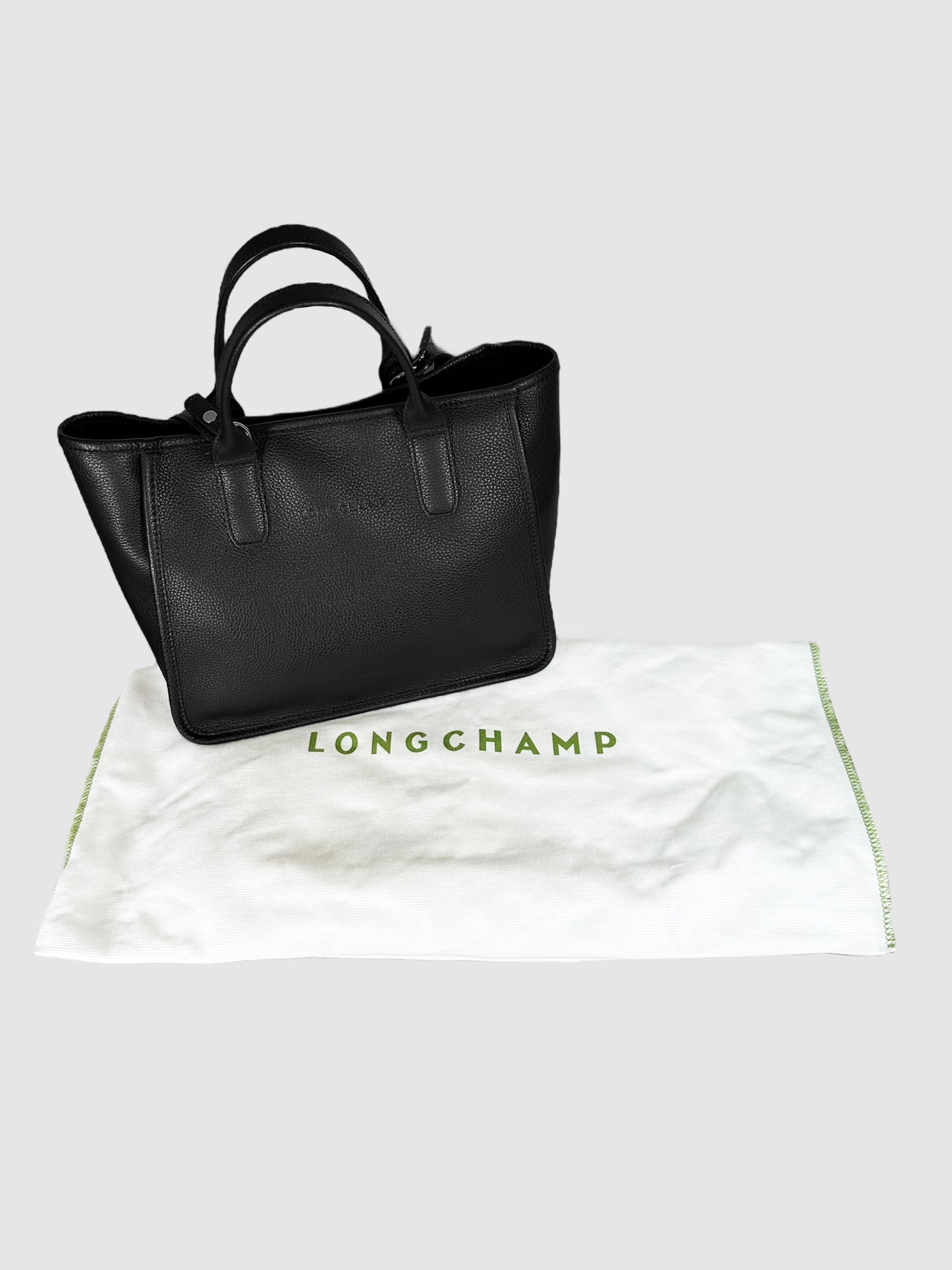 Longchamp Black Leather Le Foulonné Tote Bag Consignment Secondhand Designer Luxury Resale Toronto Trendy