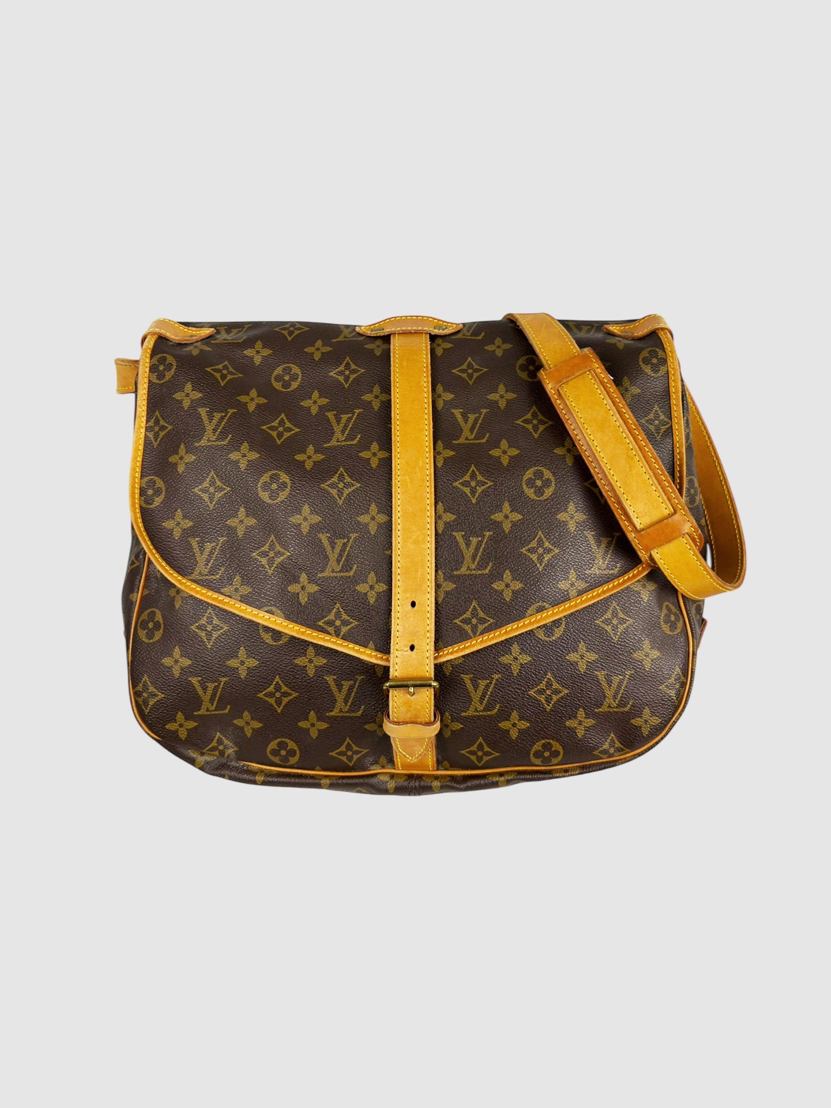 Louis Vuitton Brown Monogram Canvas Saumer 35 Crossbody Bag luxury designer resale consignment secondhand  toronto canada