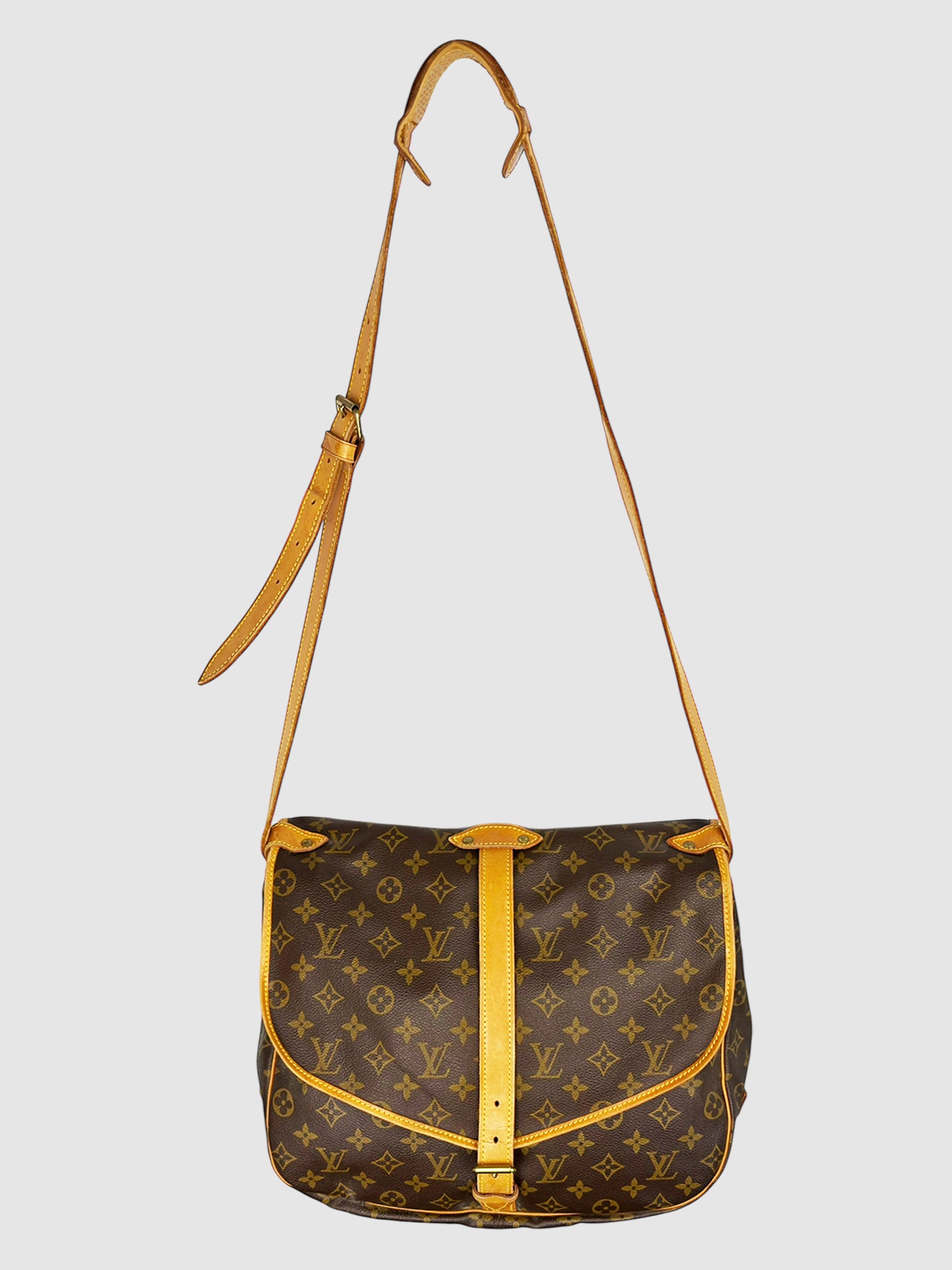 Louis Vuitton Brown Monogram Canvas Saumer 35 Crossbody Bag luxury designer resale consignment secondhand  toronto canada