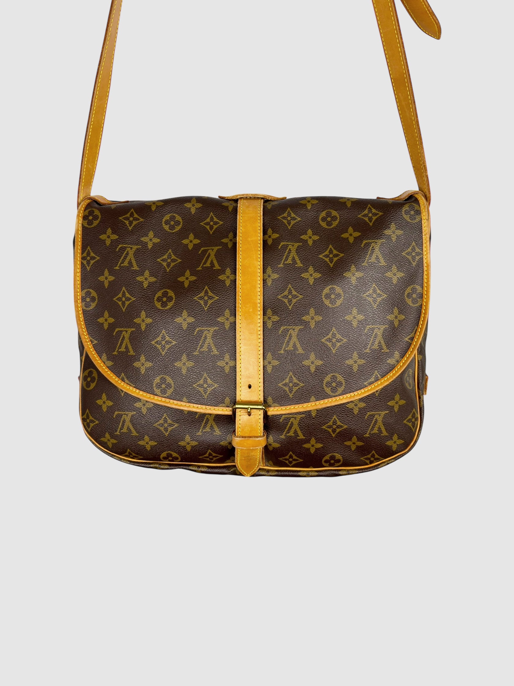Louis Vuitton Brown Monogram Canvas Saumer 35 Crossbody Bag luxury designer resale consignment secondhand  toronto canada