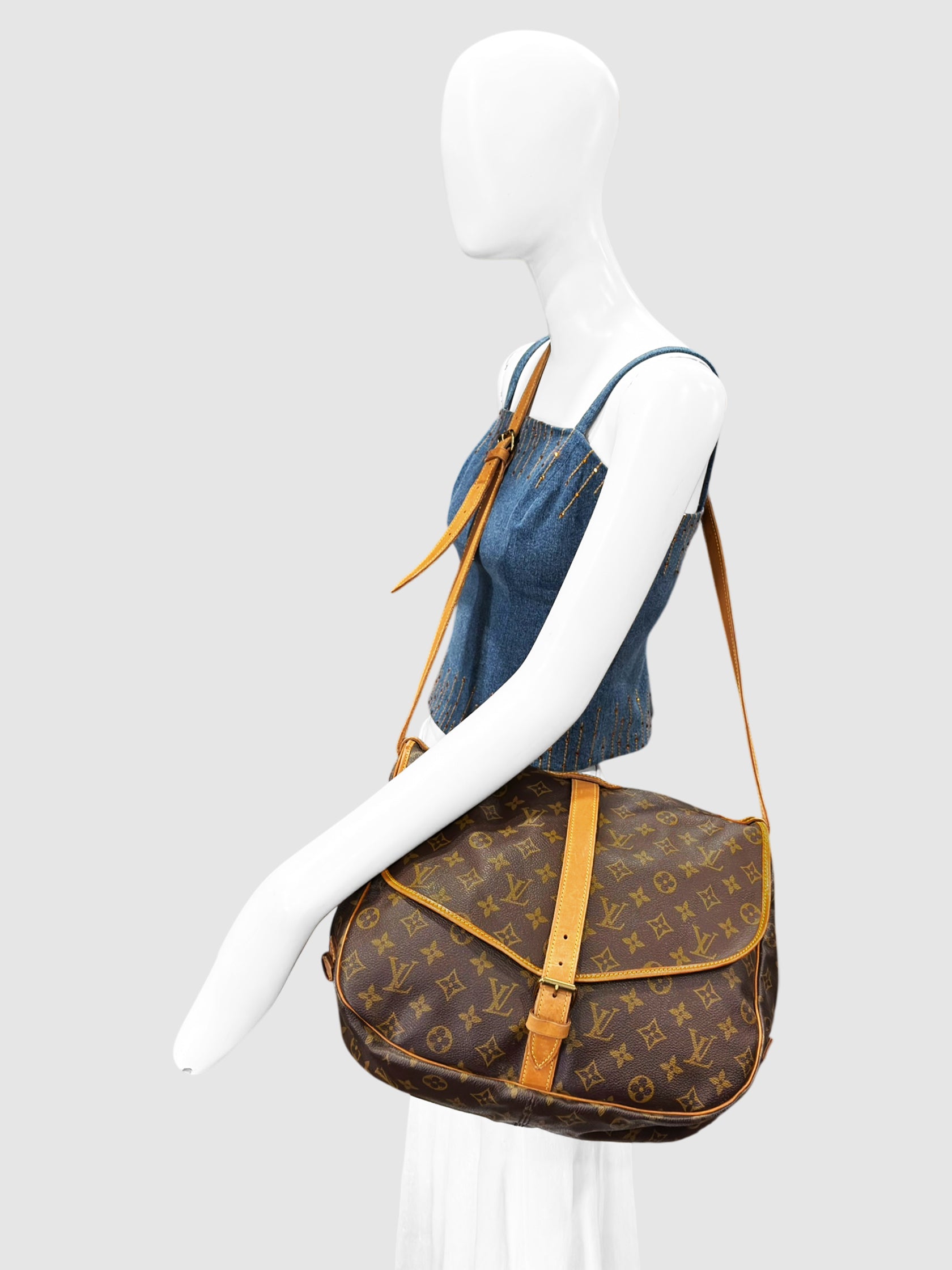 Louis Vuitton Brown Monogram Canvas Saumer 35 Crossbody Bag luxury designer resale consignment secondhand  toronto canada