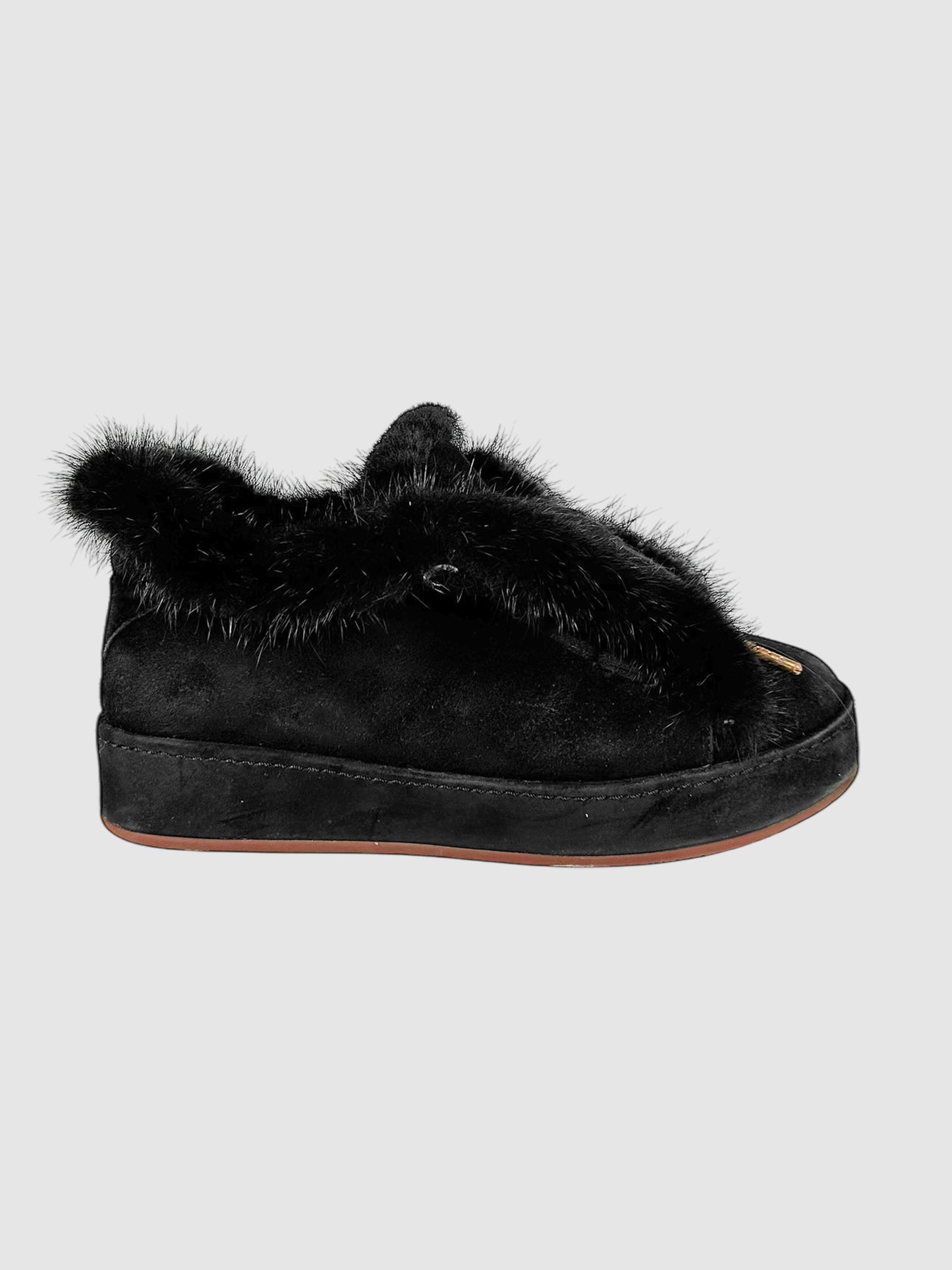 Fur Trim Low Top Sneakers - Size 6