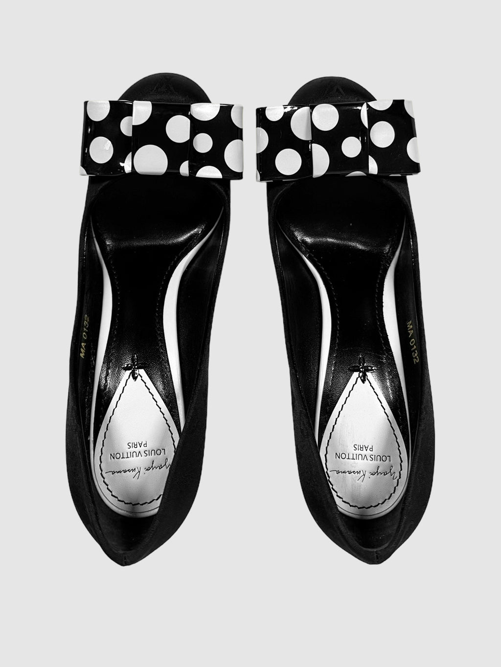 Louis Vuitton x Yayoi Kusama 2012 Black and White Monogram Pumps with Polka Dot Bow Size 38 Consignment Secondhand Designer Luxury Resale Toronto Trendy