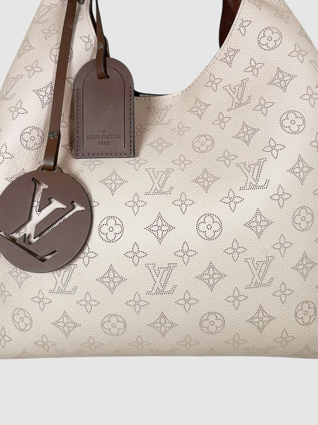 Louis Vuitton Cream Mahina Leather 2020 Carmel Monogram Hobo Bag Luxury Designer Resale Consignment Toronto