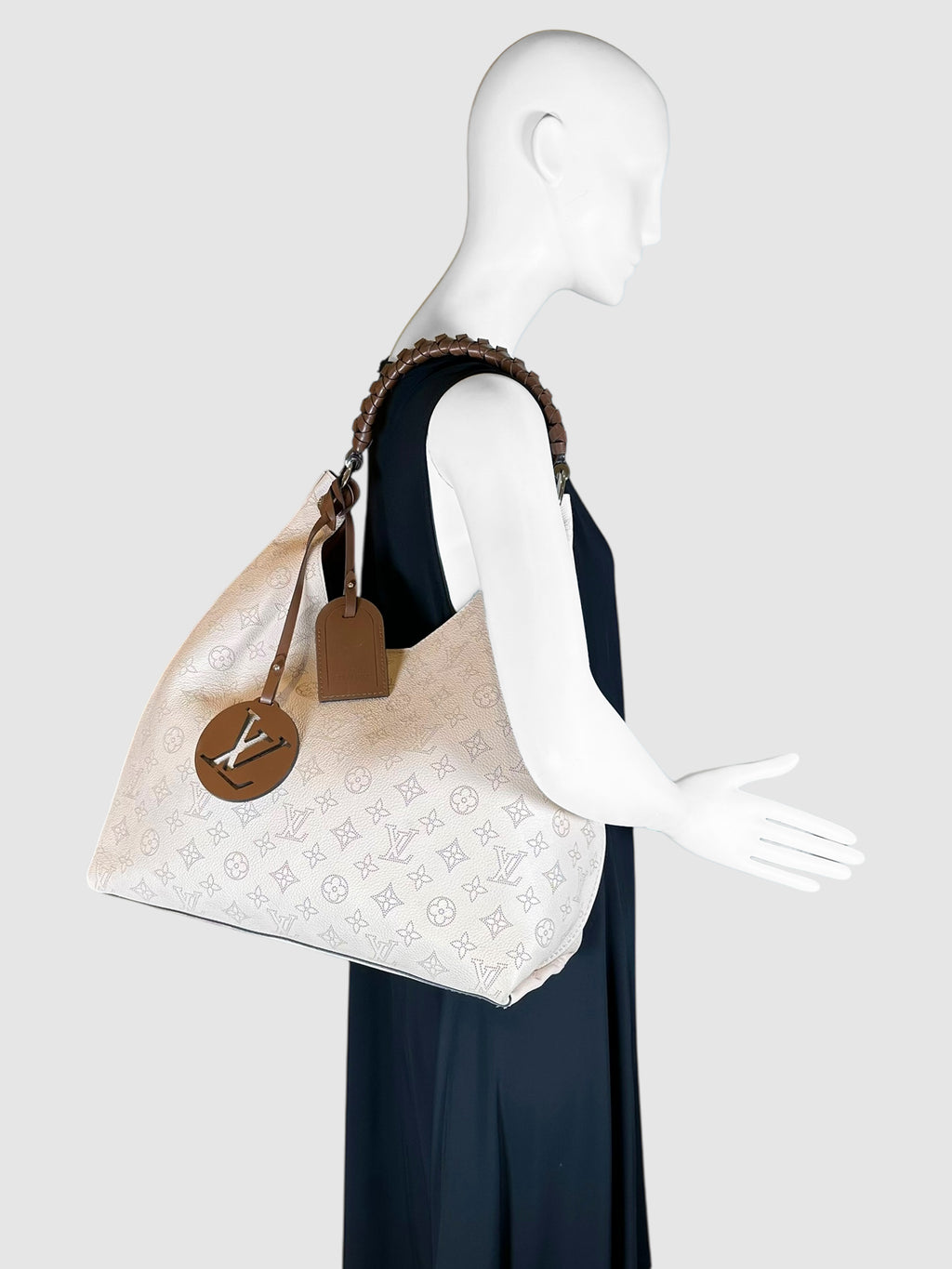 Louis Vuitton Cream Mahina Leather 2020 Carmel Monogram Hobo Bag Luxury Designer Resale Consignment Toronto