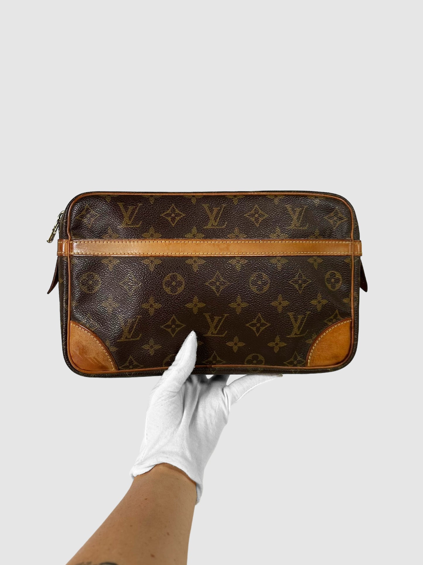 Louis Vuitton Brown Monogram Canvas Compiegne Clutch Consignment Secondhand Designer Luxury Resale Toronto Trendy