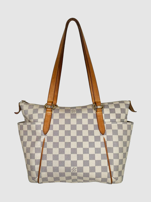 Louis Vuitton Cream and Brown Leather Damier Azur Totally PM Bag Consignment Secondhand Designer Luxury Resale Toronto Trendy