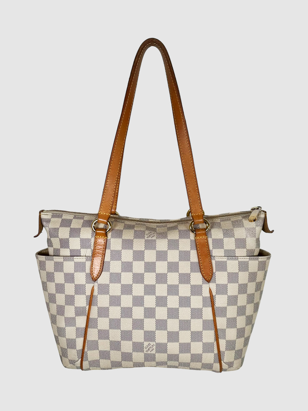 Louis Vuitton Cream and Brown Leather Damier Azur Totally PM Bag Consignment Secondhand Designer Luxury Resale Toronto Trendy