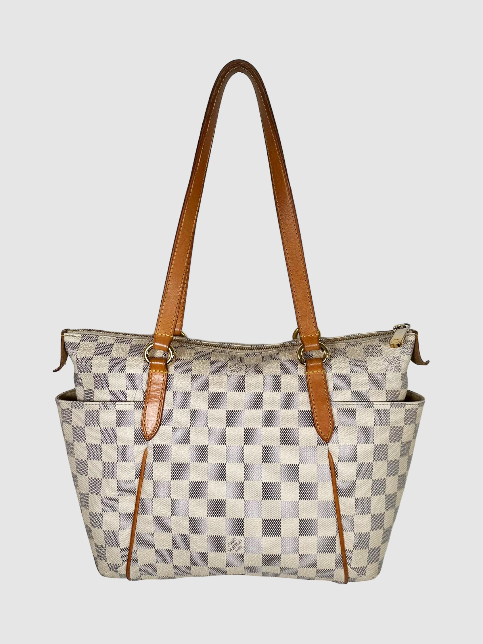 Louis Vuitton Cream and Brown Leather Damier Azur Totally PM Bag Consignment Secondhand Designer Luxury Resale Toronto Trendy