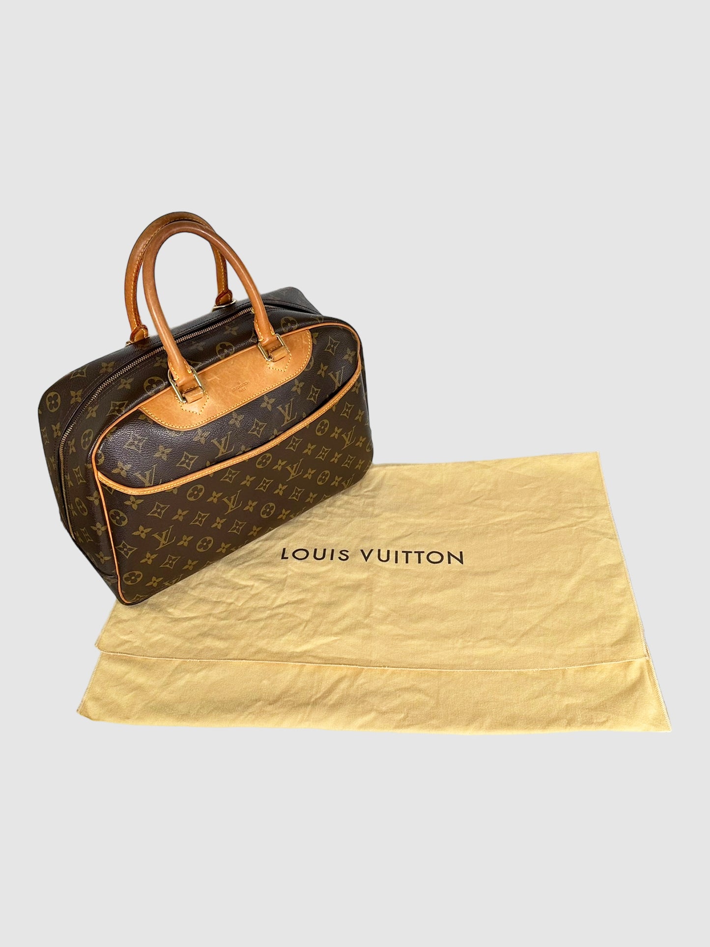 Louis Vuitton Brown Canvas and Leather Monogram Deauville Top Handle Bag Consignment Secondhand Designer Luxury Resale Toronto Trendy