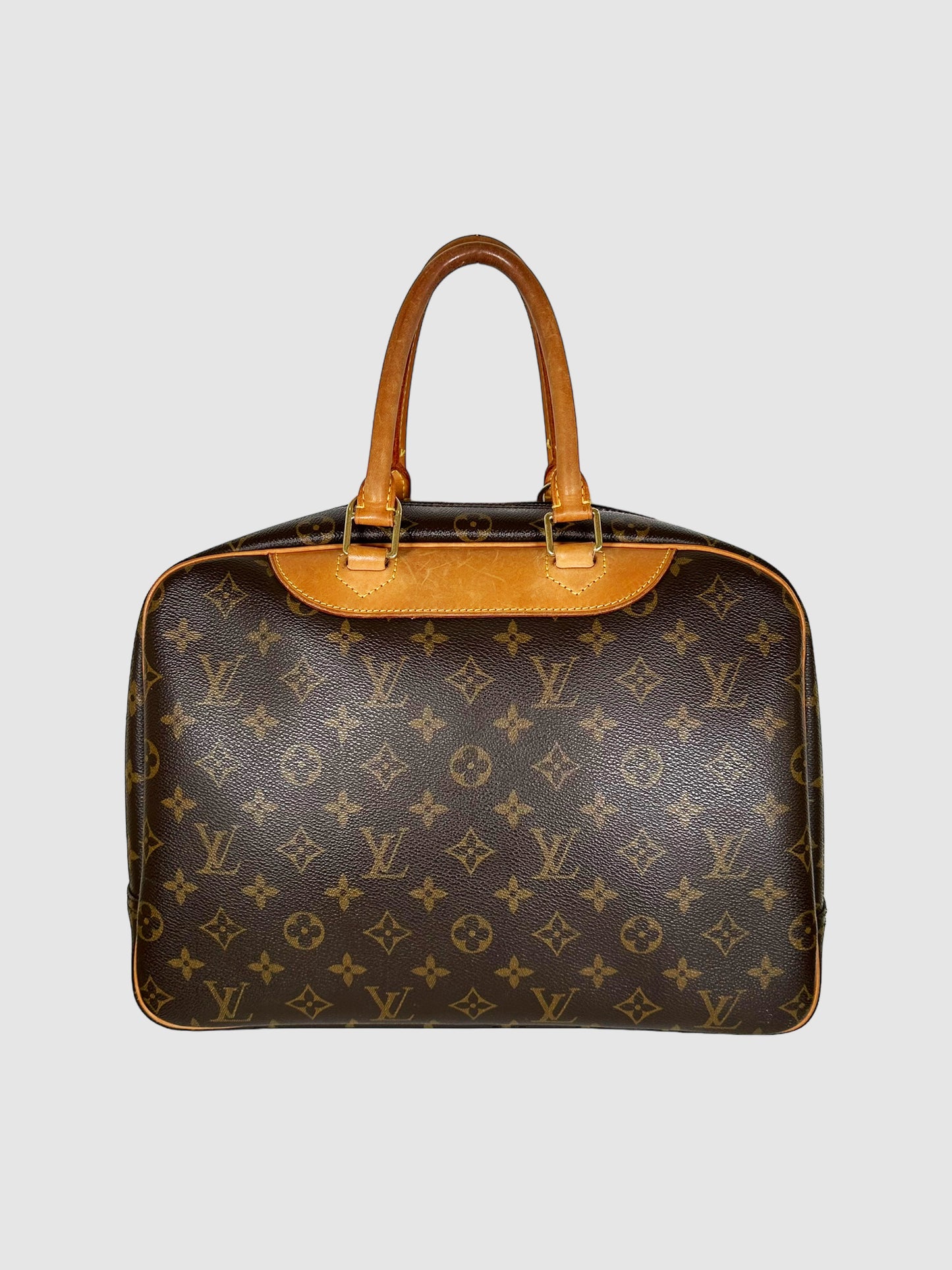 Louis Vuitton Brown Canvas and Leather Monogram Deauville Top Handle Bag Consignment Secondhand Designer Luxury Resale Toronto Trendy