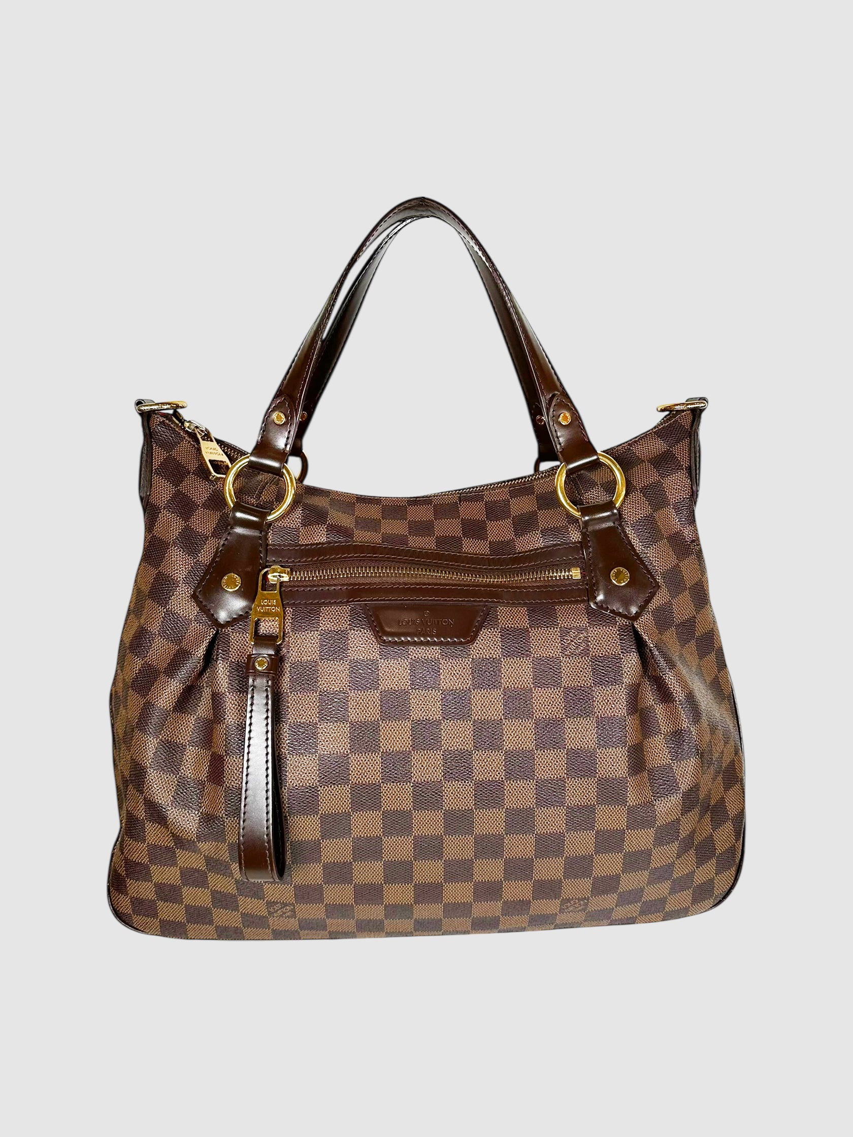 Louis Vuitton Brown Canvas and Leather Damier Ebene Evora MM Shoulder Bag Luxury Designer Resale Consignment Secondhand Toronto