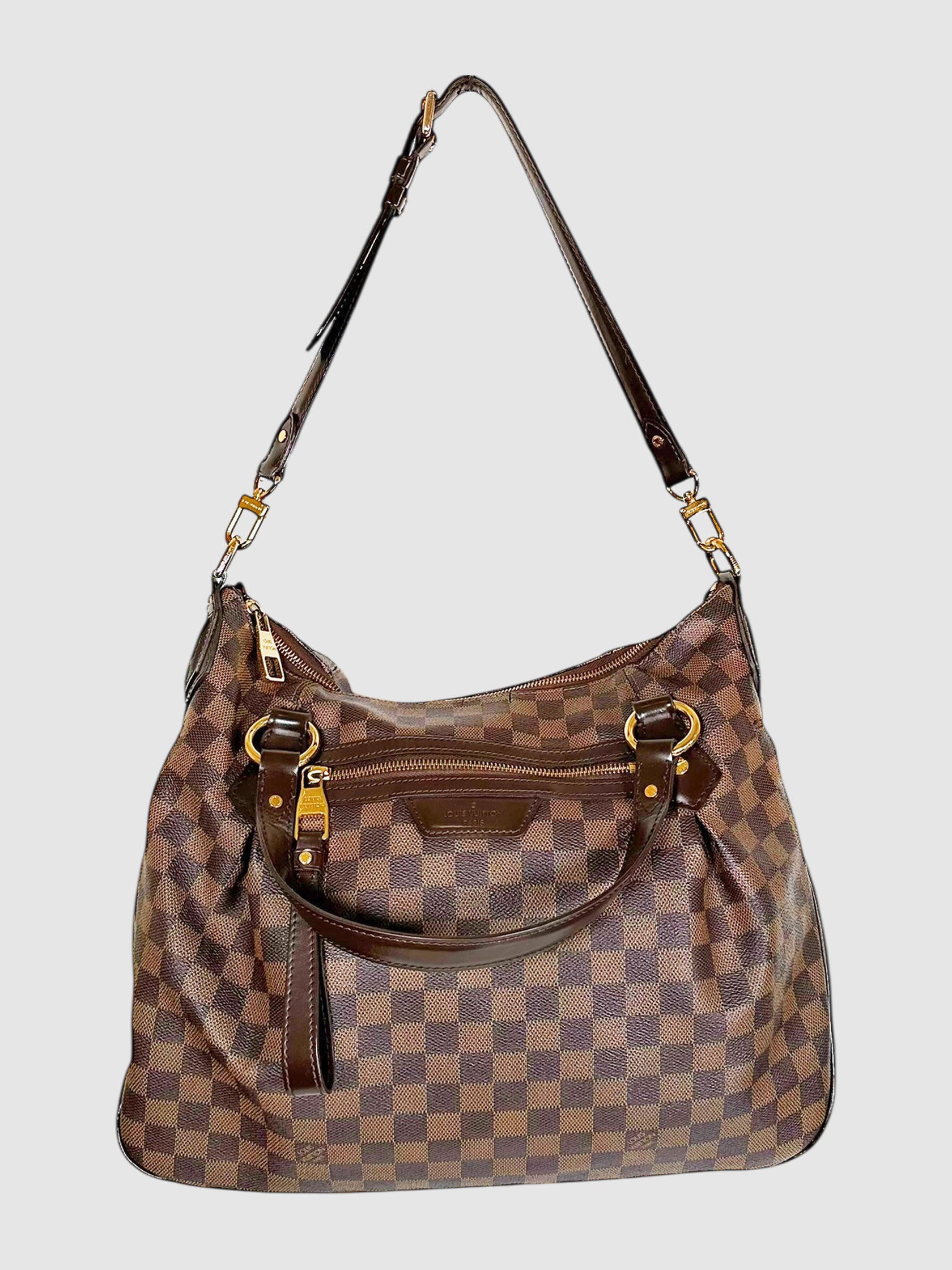 Louis Vuitton Brown Canvas and Leather Damier Ebene Evora MM Shoulder Bag Luxury Designer Resale Consignment Secondhand Toronto