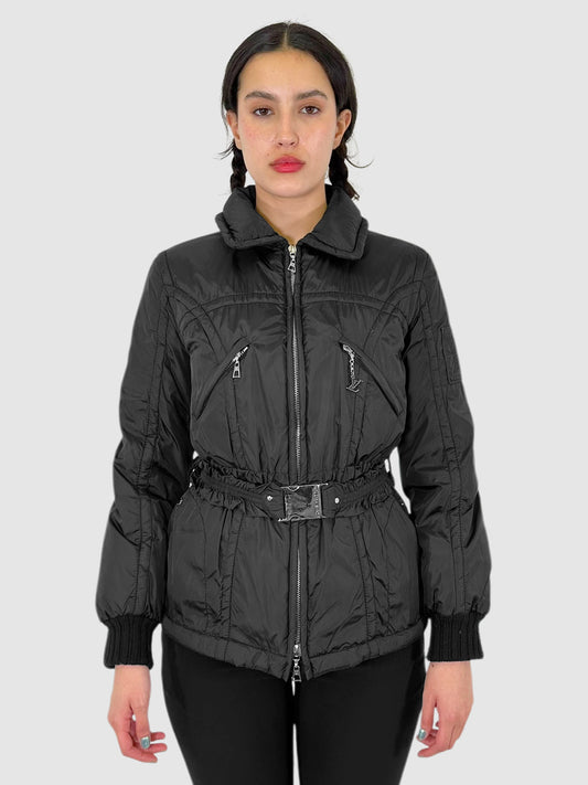 Belted Zip-Up Puffer Jacket - Size 38