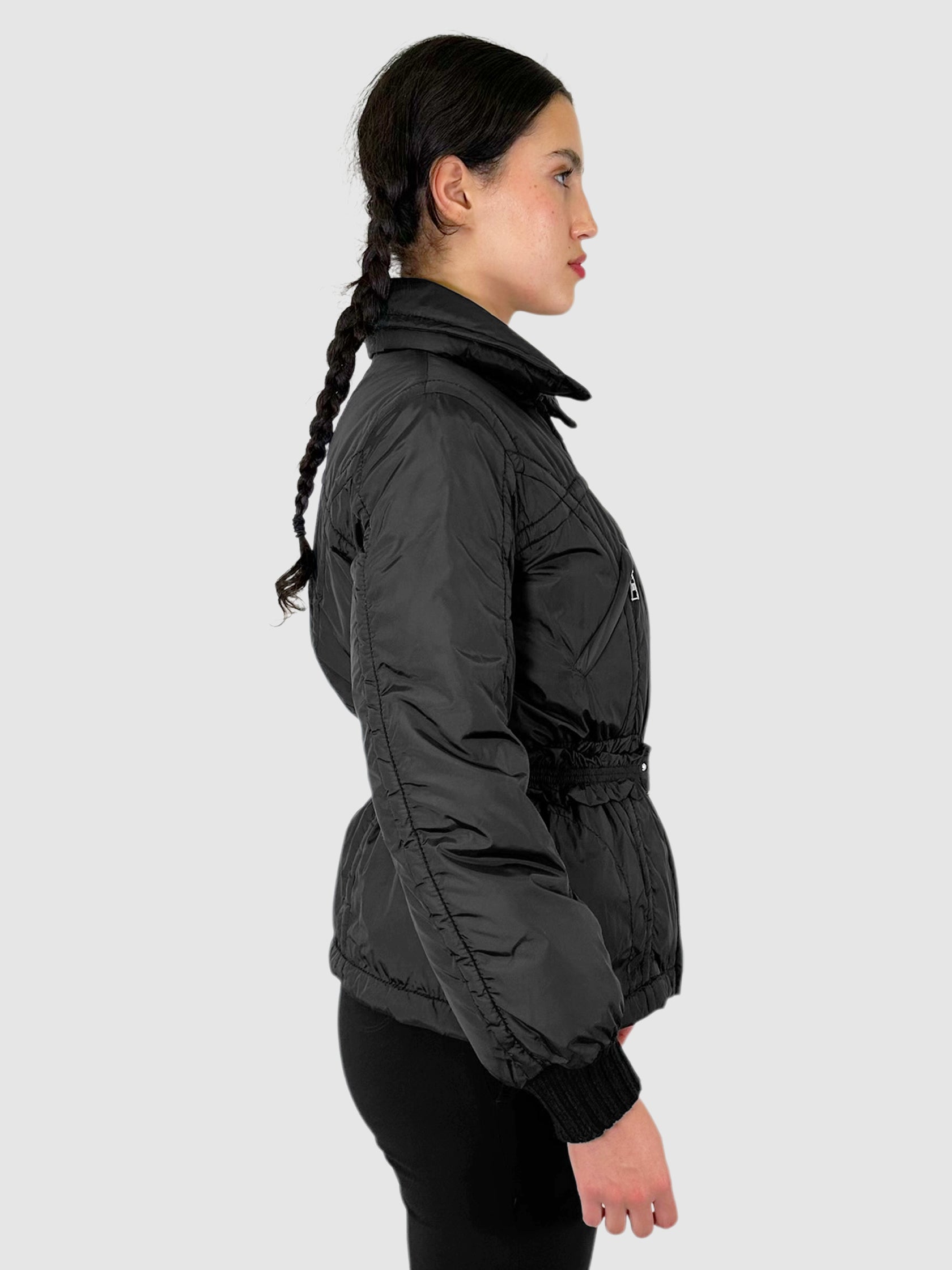 Belted Zip-Up Puffer Jacket - Size 38