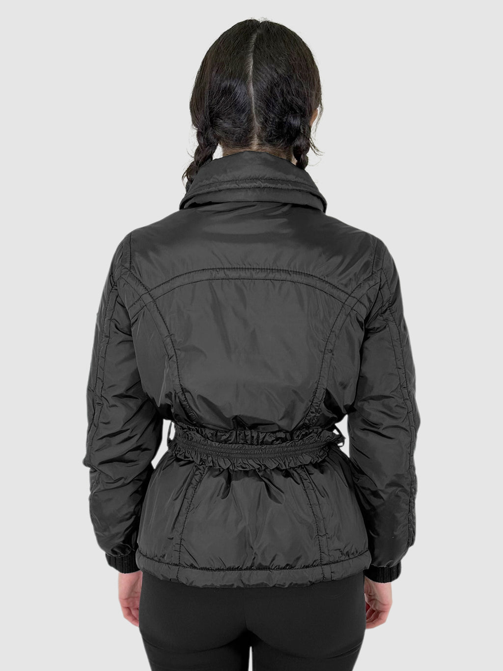 Belted Zip-Up Puffer Jacket - Size 38