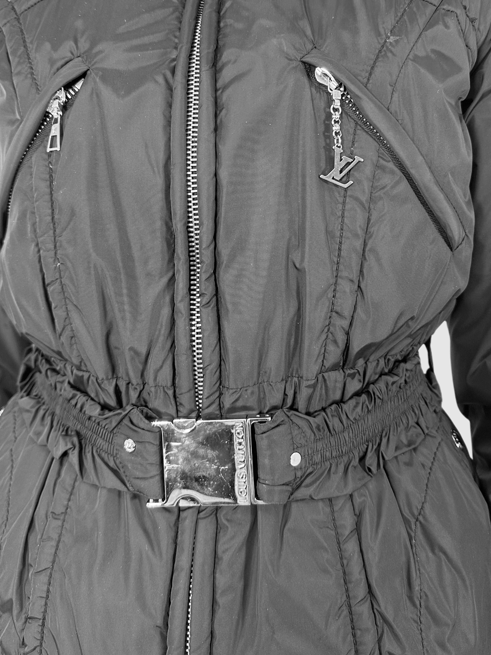 Belted Zip-Up Puffer Jacket - Size 38