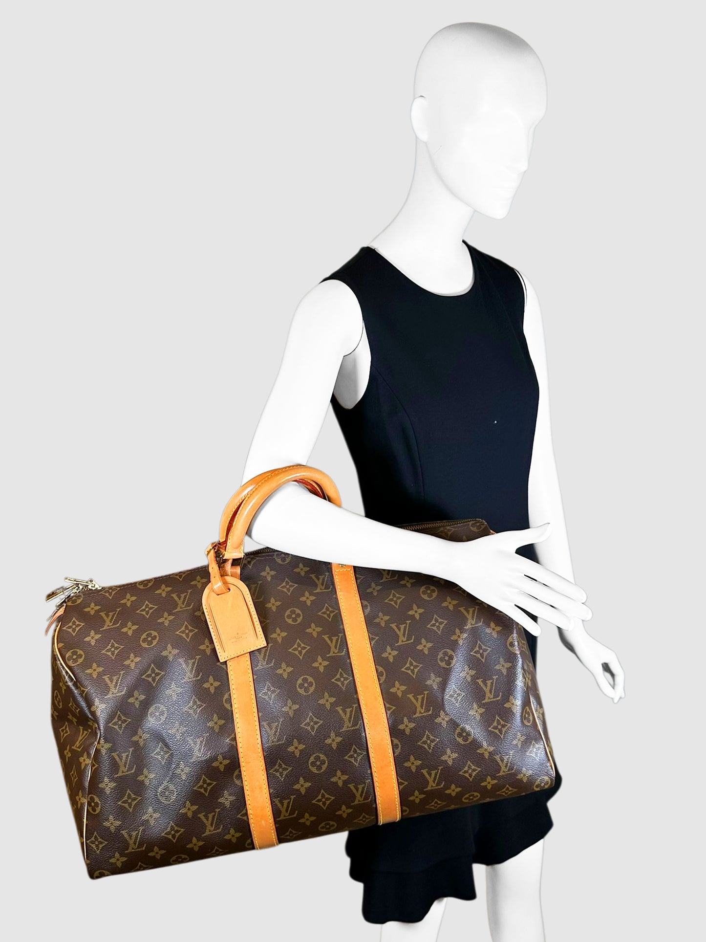 Louis Vuitton Brown Coated Monogram Canvas and Leather Keepall 50 Bag Top Handle Luxury Designer Resale Consignment Toronto