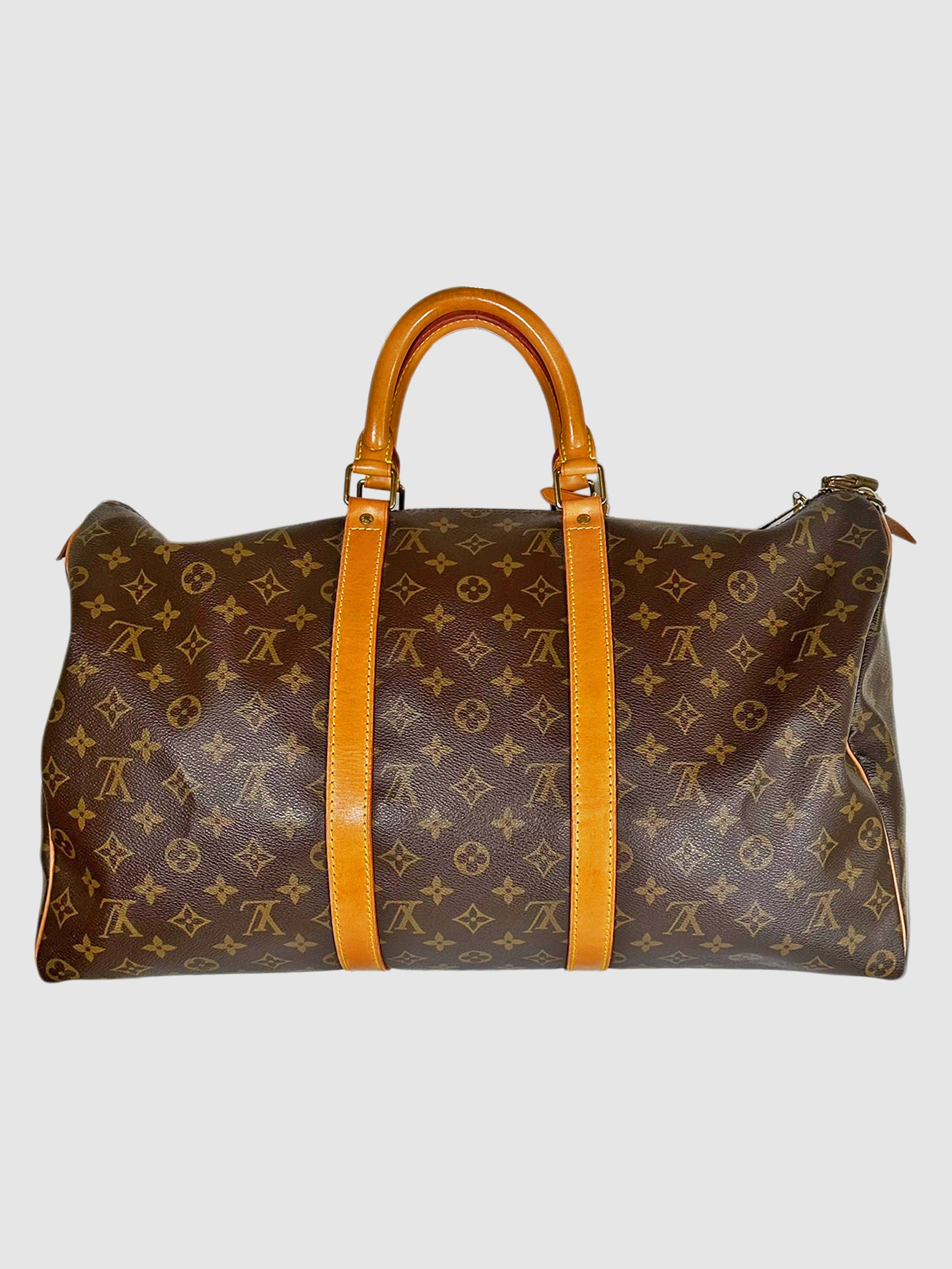 Louis Vuitton Brown Coated Monogram Canvas and Leather Keepall 50 Bag Top Handle Luxury Designer Resale Consignment Toronto