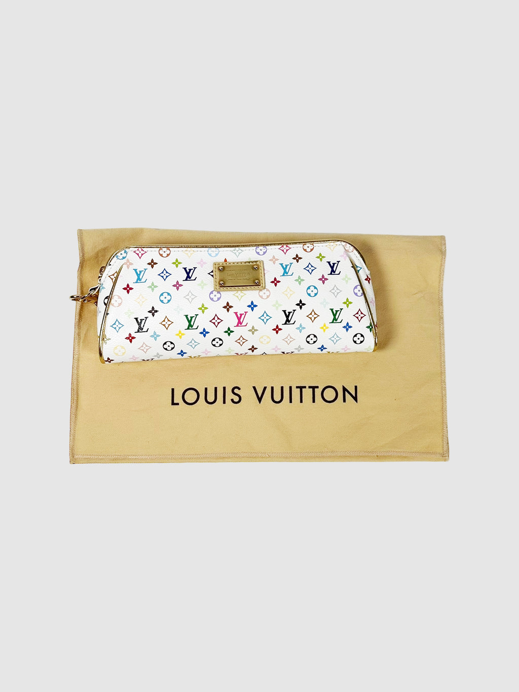 Louis Vuitton White and Multicolour Monogram Leather Kate Clutch Luxury Designer Resale Toronto Canada Consignment Secondhand