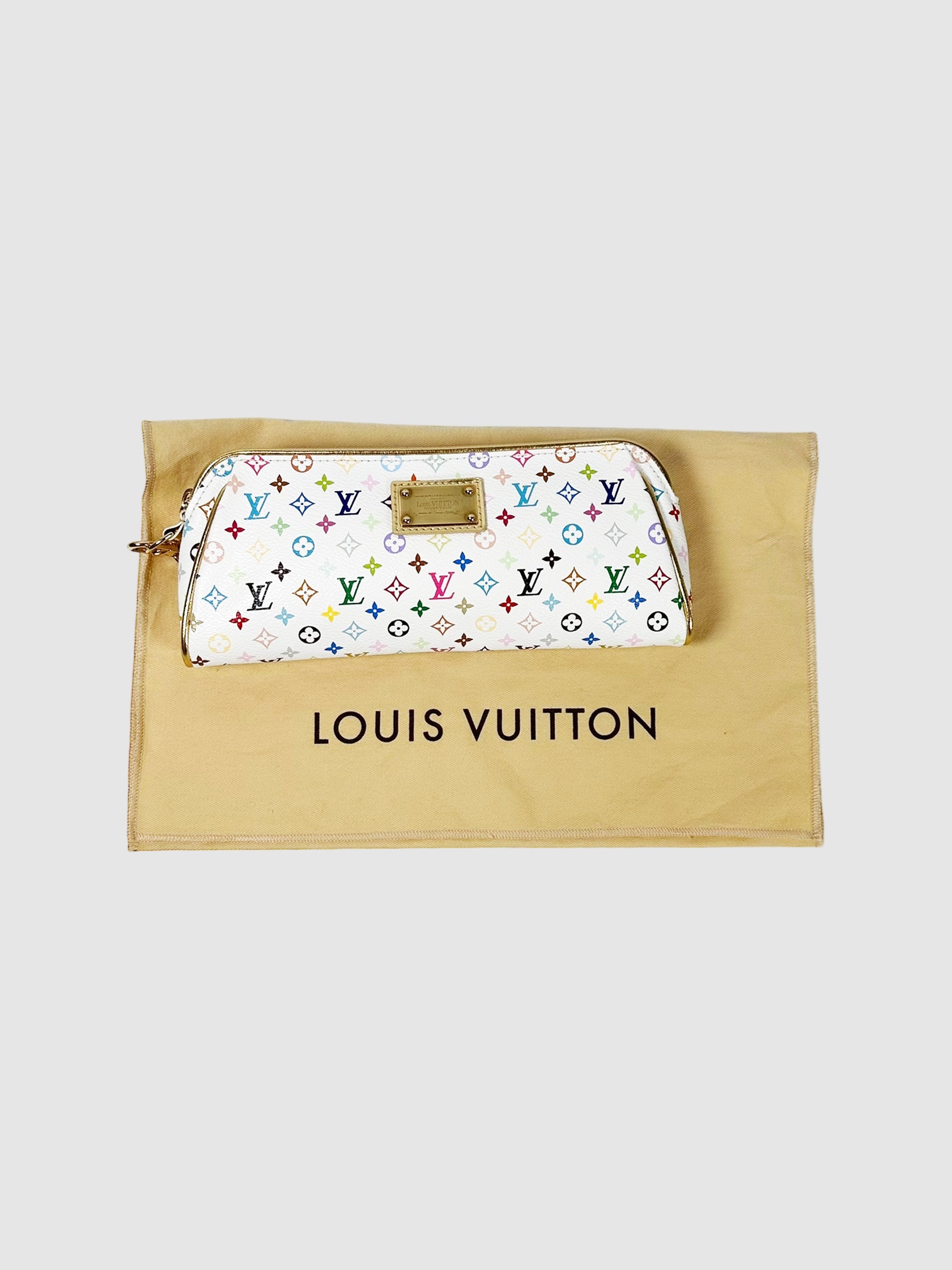 Louis Vuitton White and Multicolour Monogram Leather Kate Clutch Luxury Designer Resale Toronto Canada Consignment Secondhand