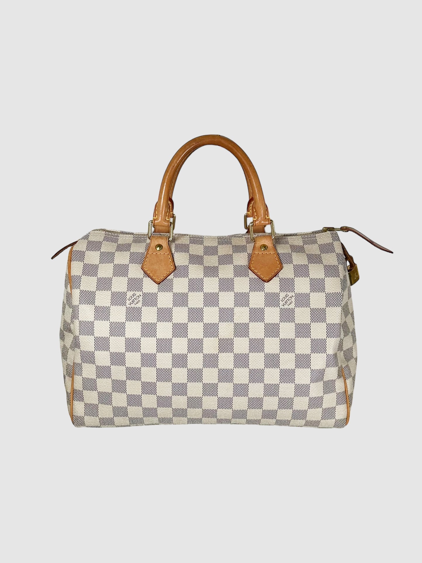 Louis Vuitton Off-White and Blue Canvas and Leather Speedy 30 Damier Azur Bag Consignment Secondhand Designer Luxury Resale Toronto Trendy