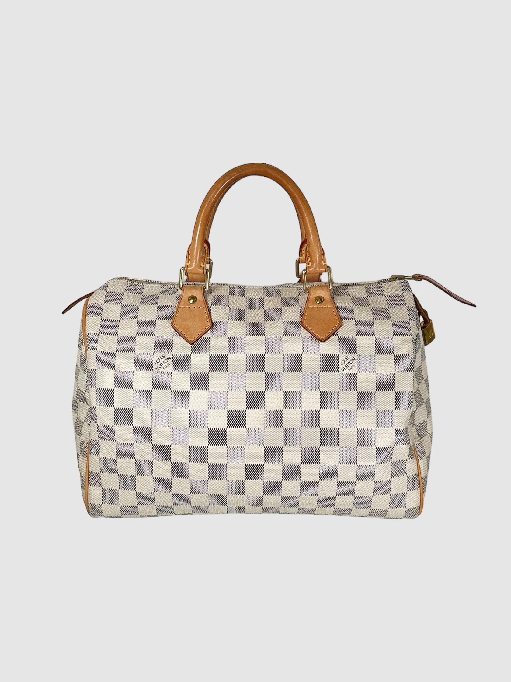 Louis Vuitton Off-White and Blue Canvas and Leather Speedy 30 Damier Azur Bag Consignment Secondhand Designer Luxury Resale Toronto Trendy