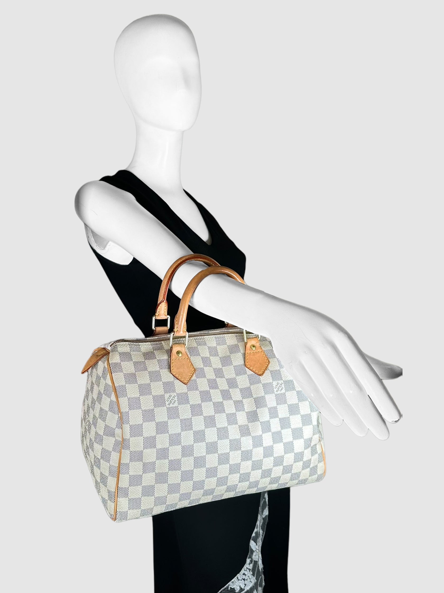 Louis Vuitton Off-White and Blue Canvas and Leather Speedy 30 Damier Azur Bag Consignment Secondhand Designer Luxury Resale Toronto Trendy