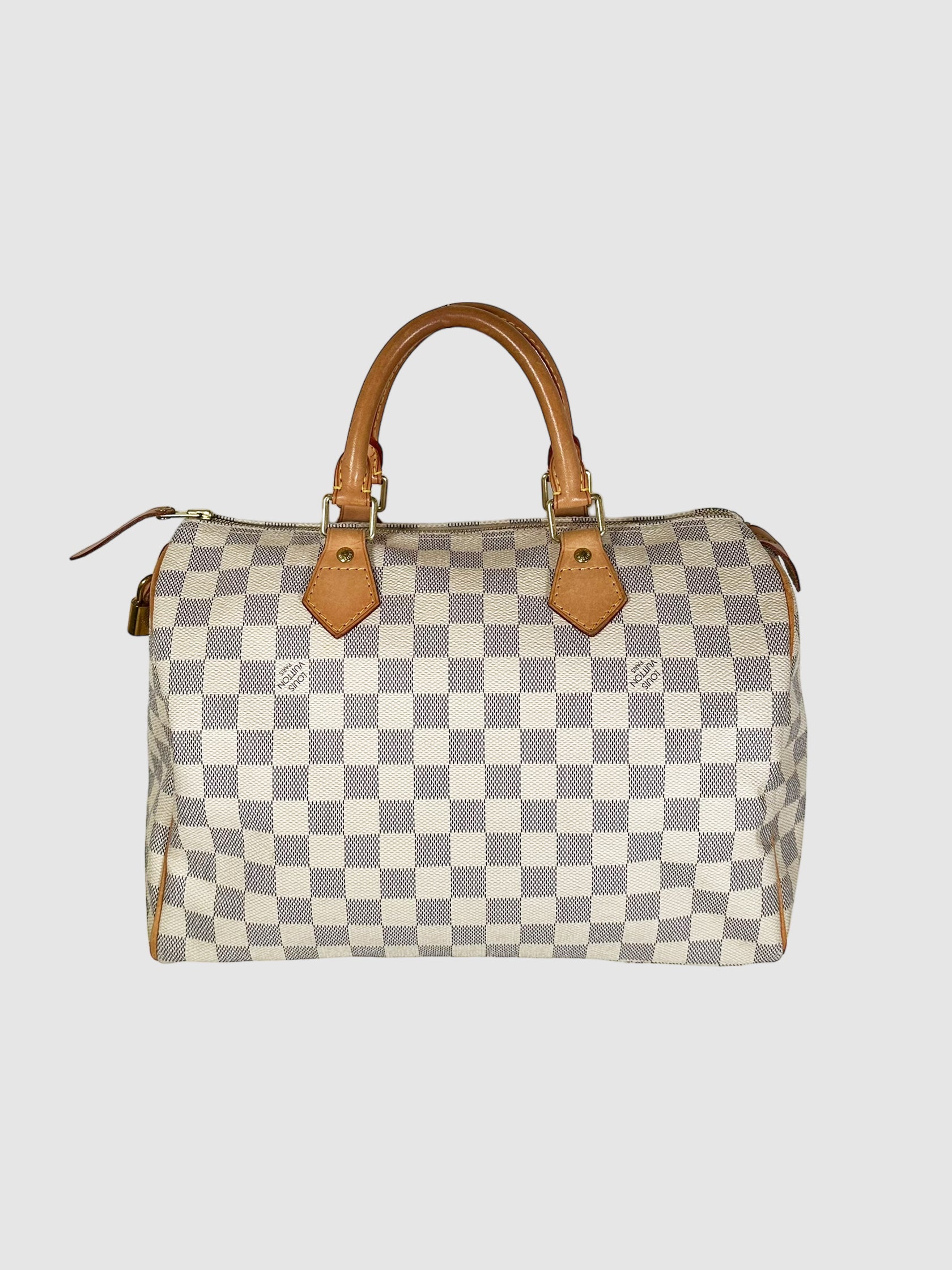 Louis Vuitton Off-White and Blue Canvas and Leather Speedy 30 Damier Azur Bag Consignment Secondhand Designer Luxury Resale Toronto Trendy