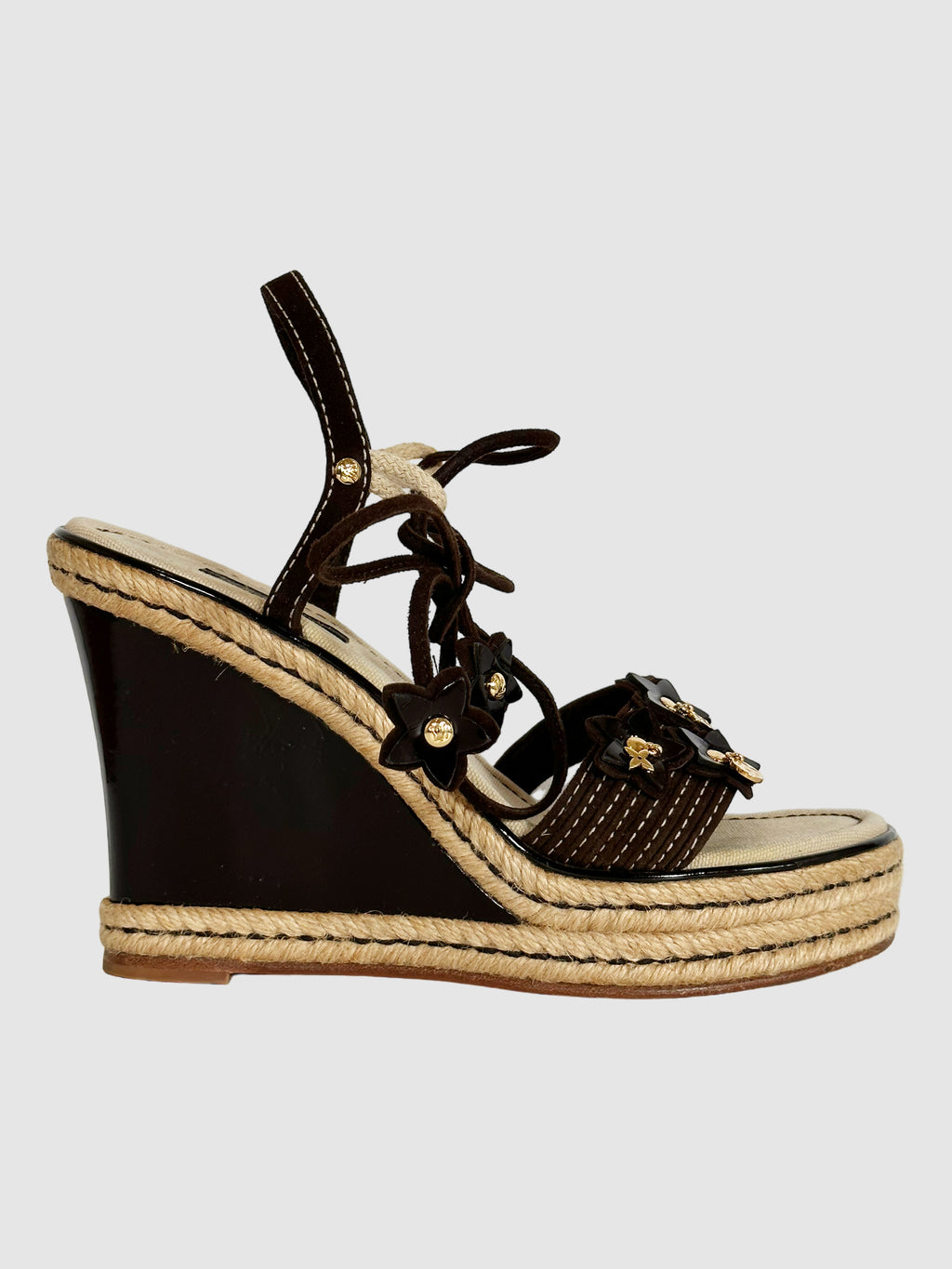 Suede Wedge Sandals - Size 38