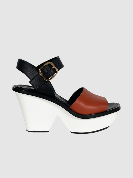 Marni Leather Wedge Sandals - Size 37