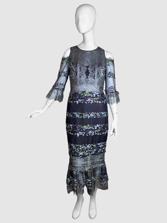 Marchesa Notte Floral Lace Midi Dress - Size 8