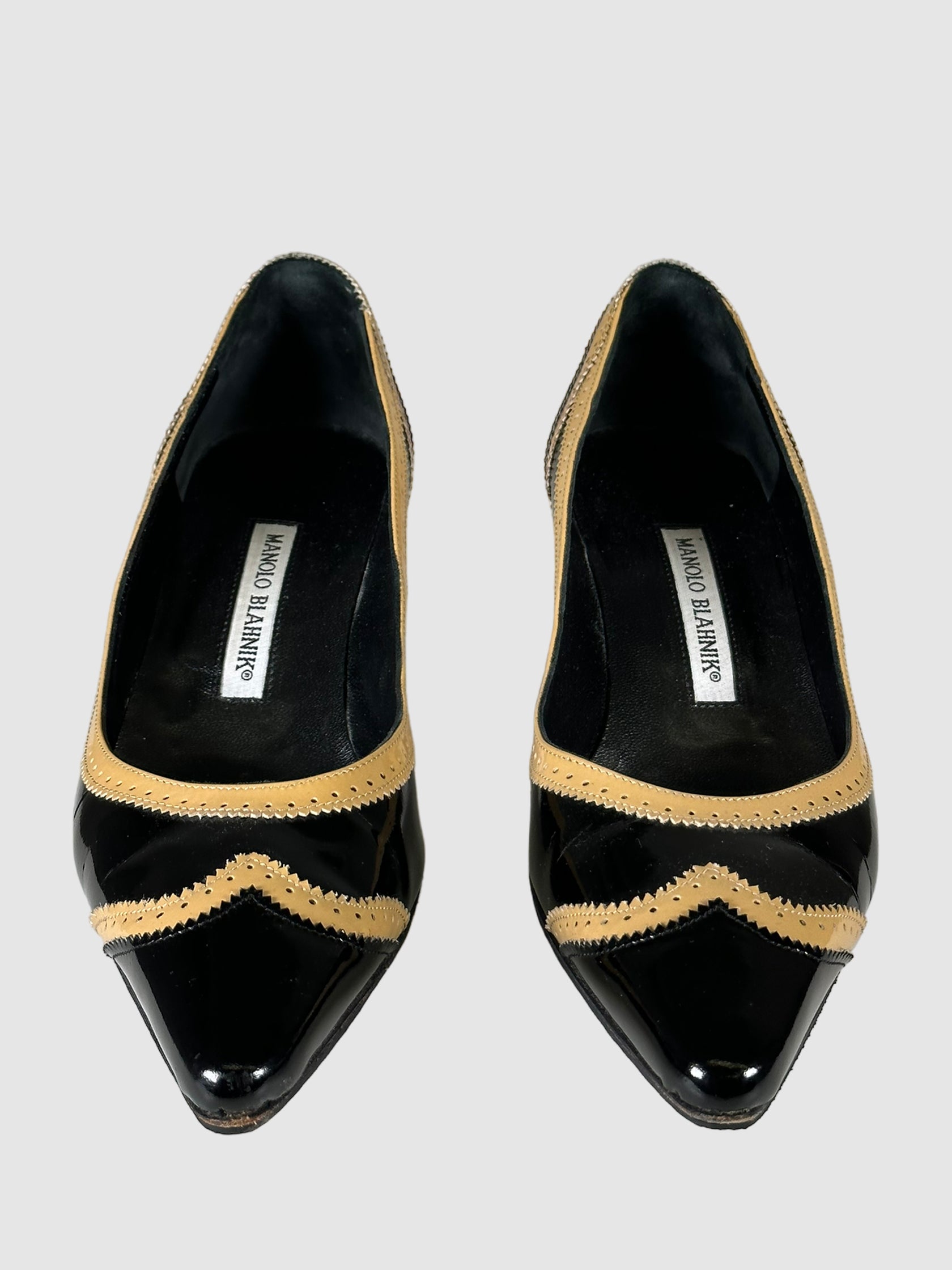 Patent Leather Contrast Stitch Pumps - Size 37.5