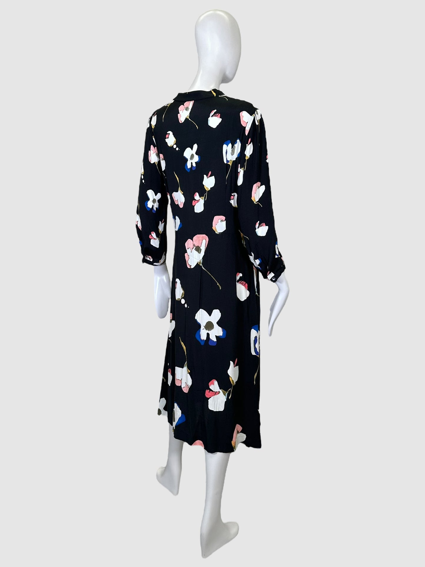 Massimo Dutti Floral V-Neck Midi Dress - Size 10
