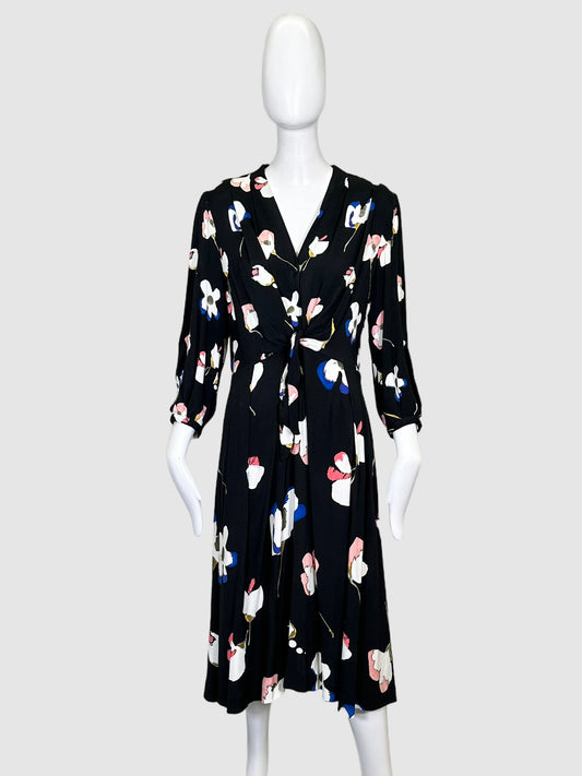 Massimo Dutti Floral V-Neck Midi Dress - Size 10