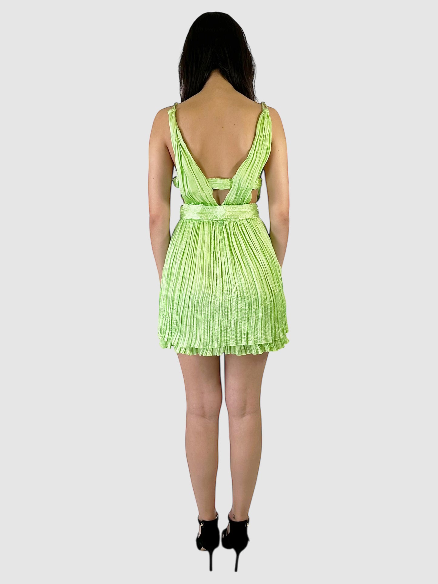 Pleated Low Back Mini Dress - Size 38