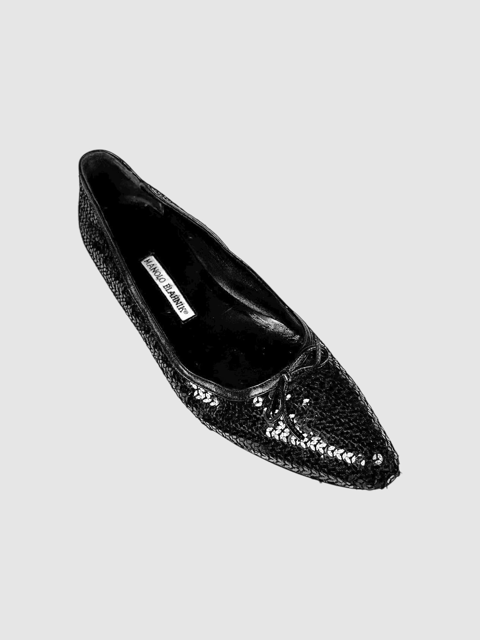 Sequinned Pointed Toe Flats - Size 37.5