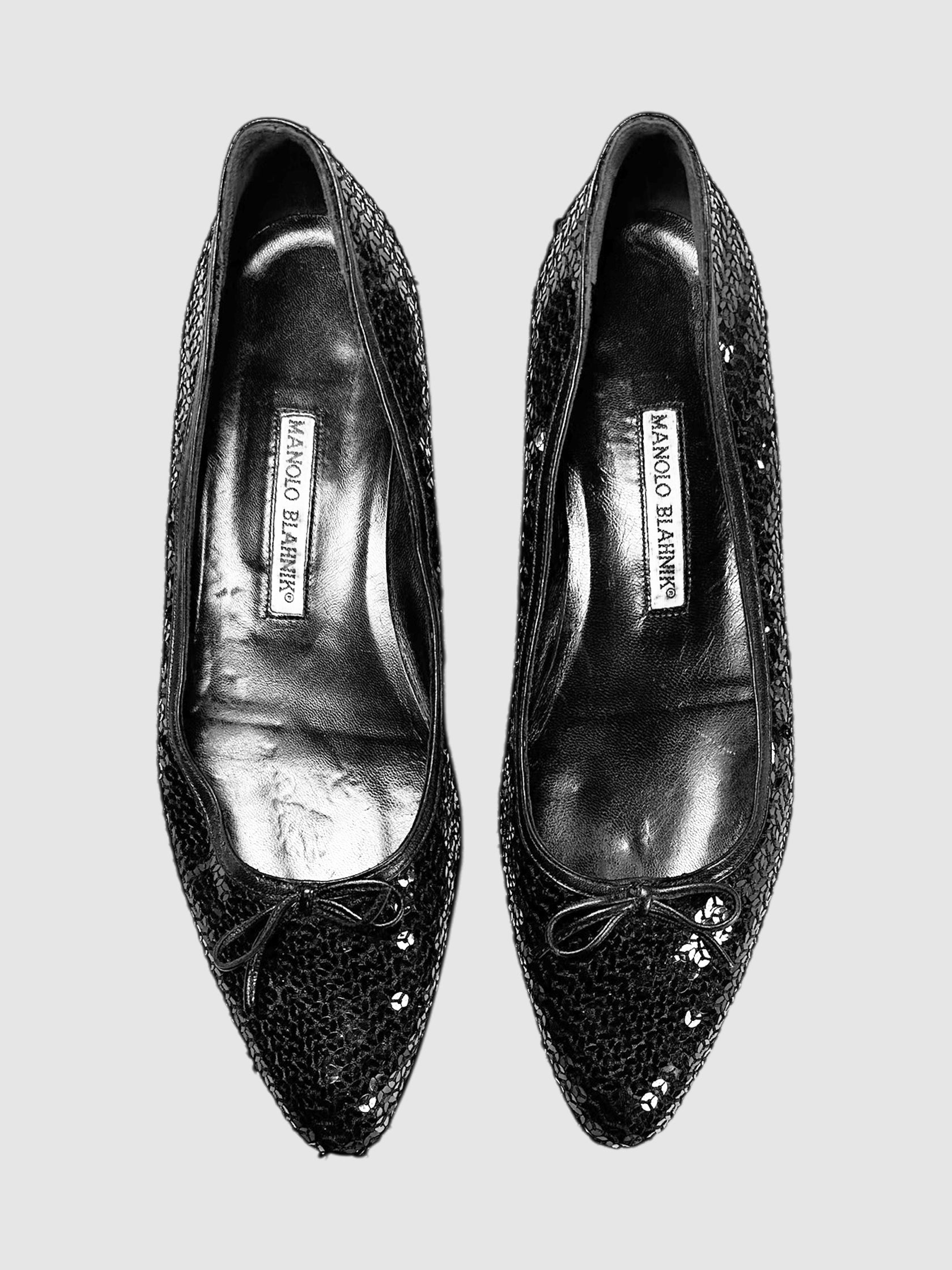 Sequinned Pointed Toe Flats - Size 37.5