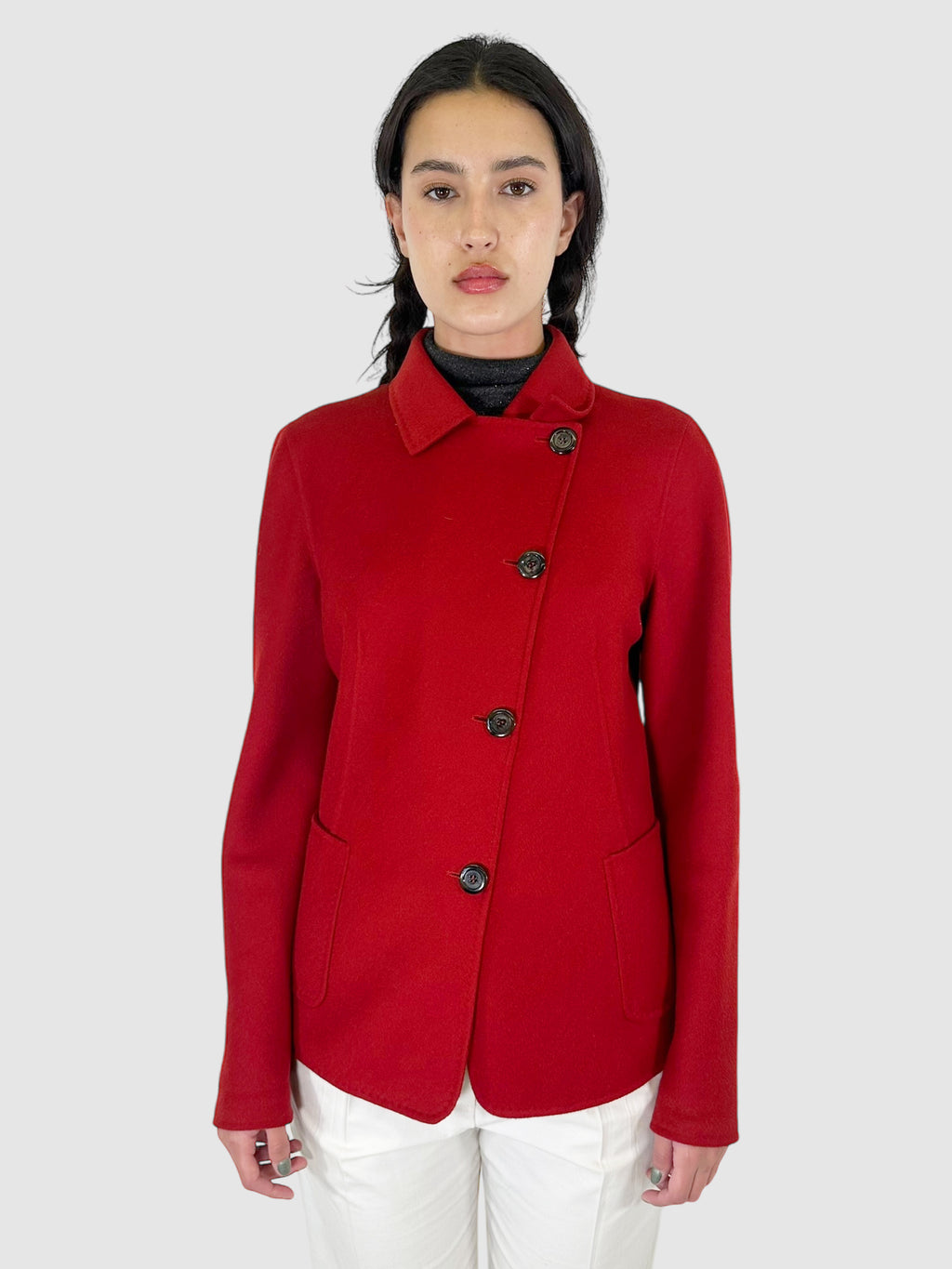 Single-Breasted Wool and Angora Jacket - Size 12