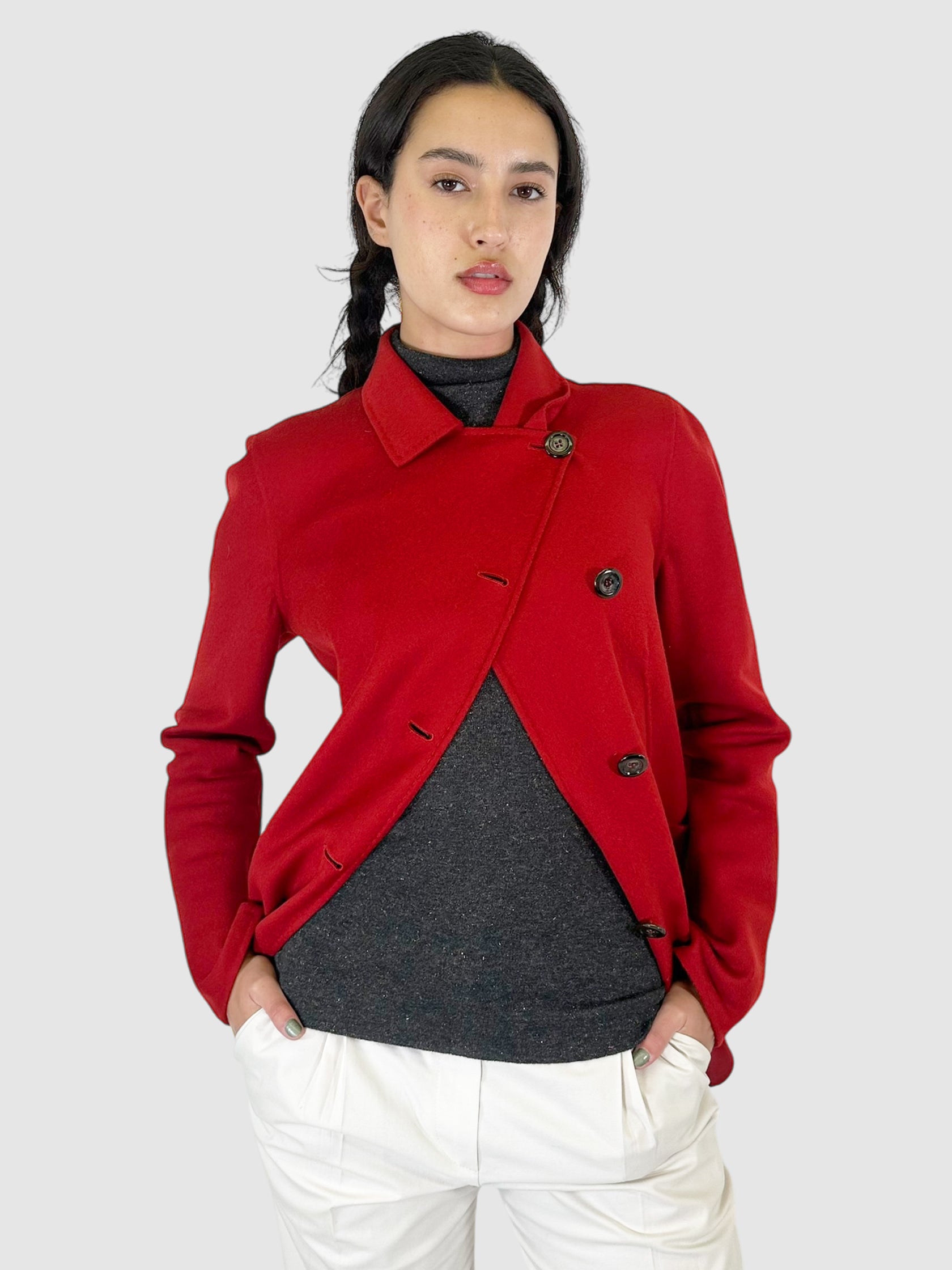 Single-Breasted Wool and Angora Jacket - Size 12