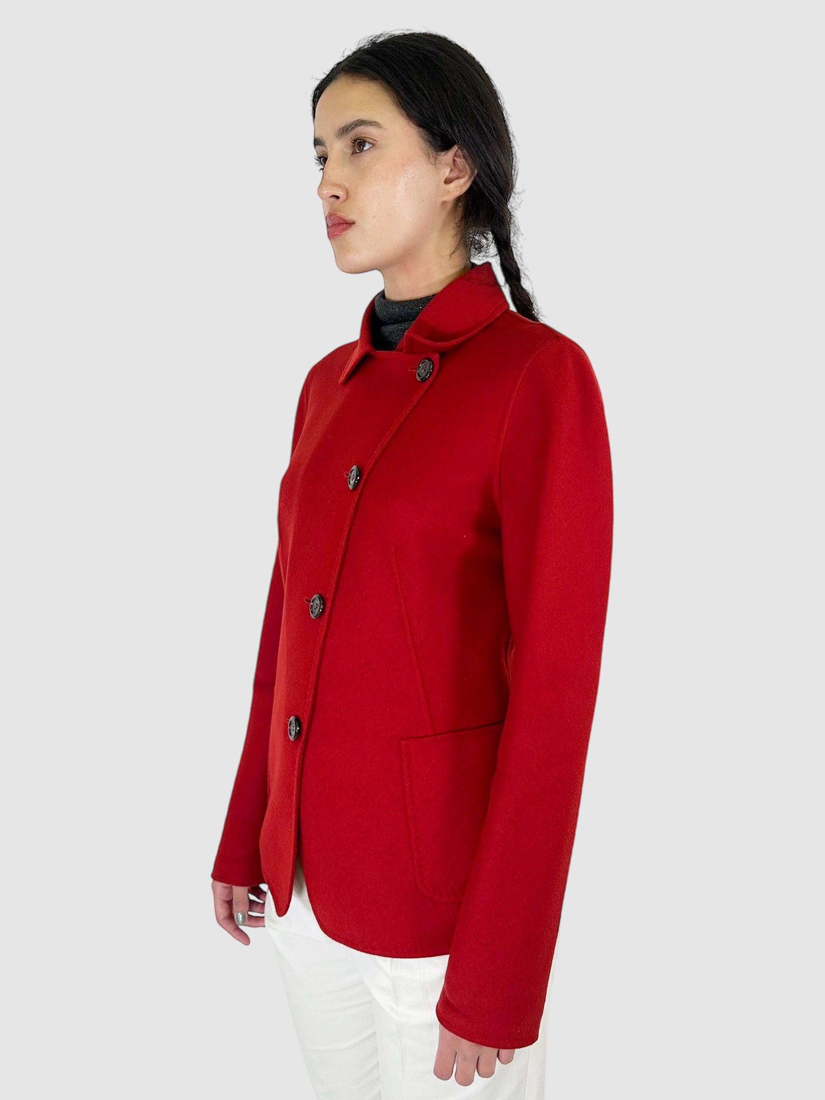 Single-Breasted Wool and Angora Jacket - Size 12