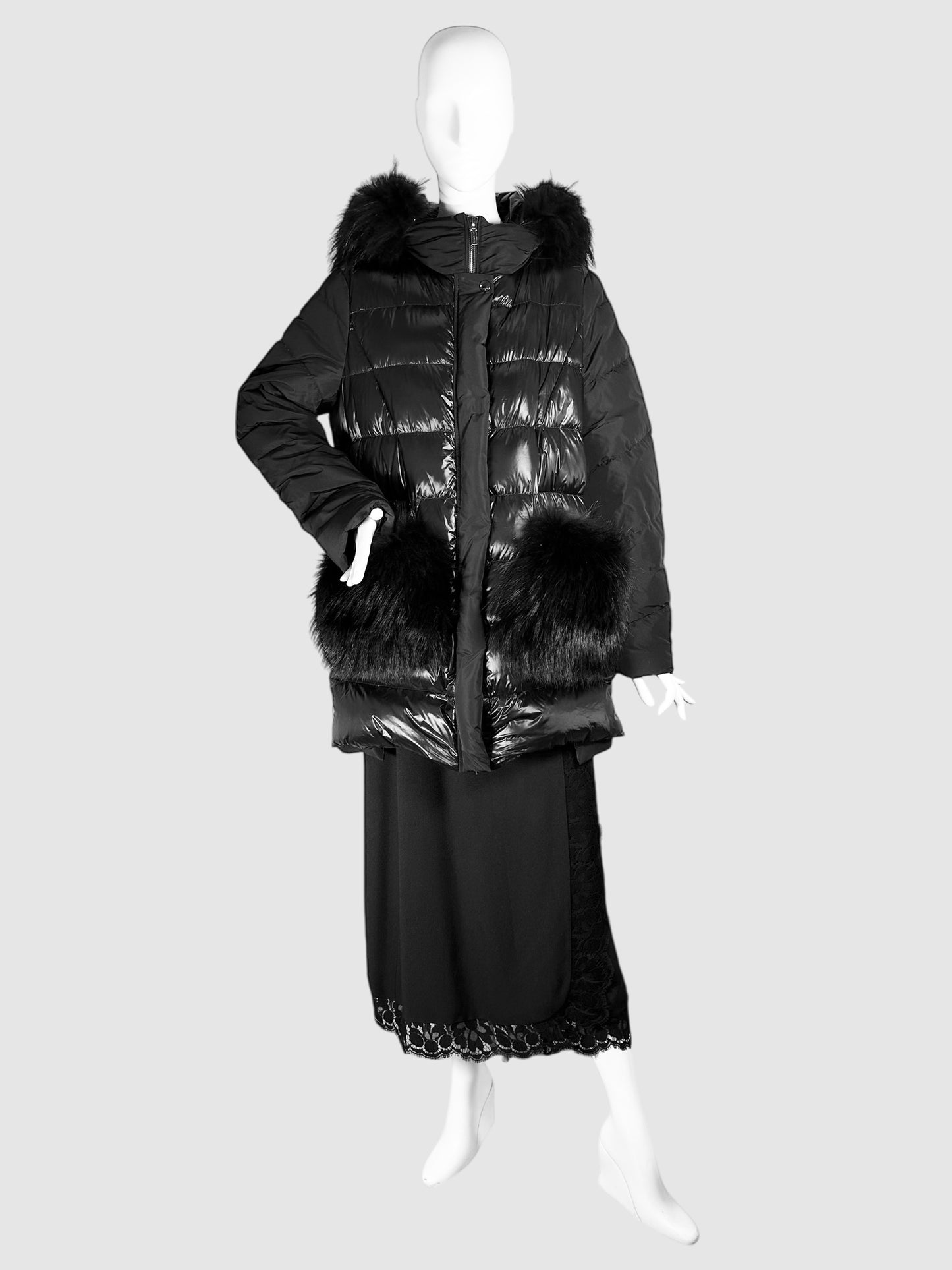 Fur Detailing Puffer Jacket - Size 40