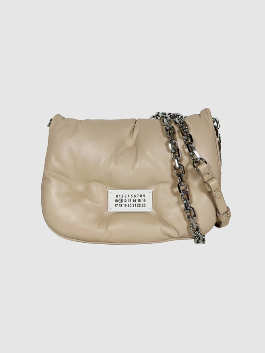 Maison Margiela Beige Leather Mini Glam Slam Flap Bag Consignment Secondhand Designer Luxury Resale Toronto Trendy